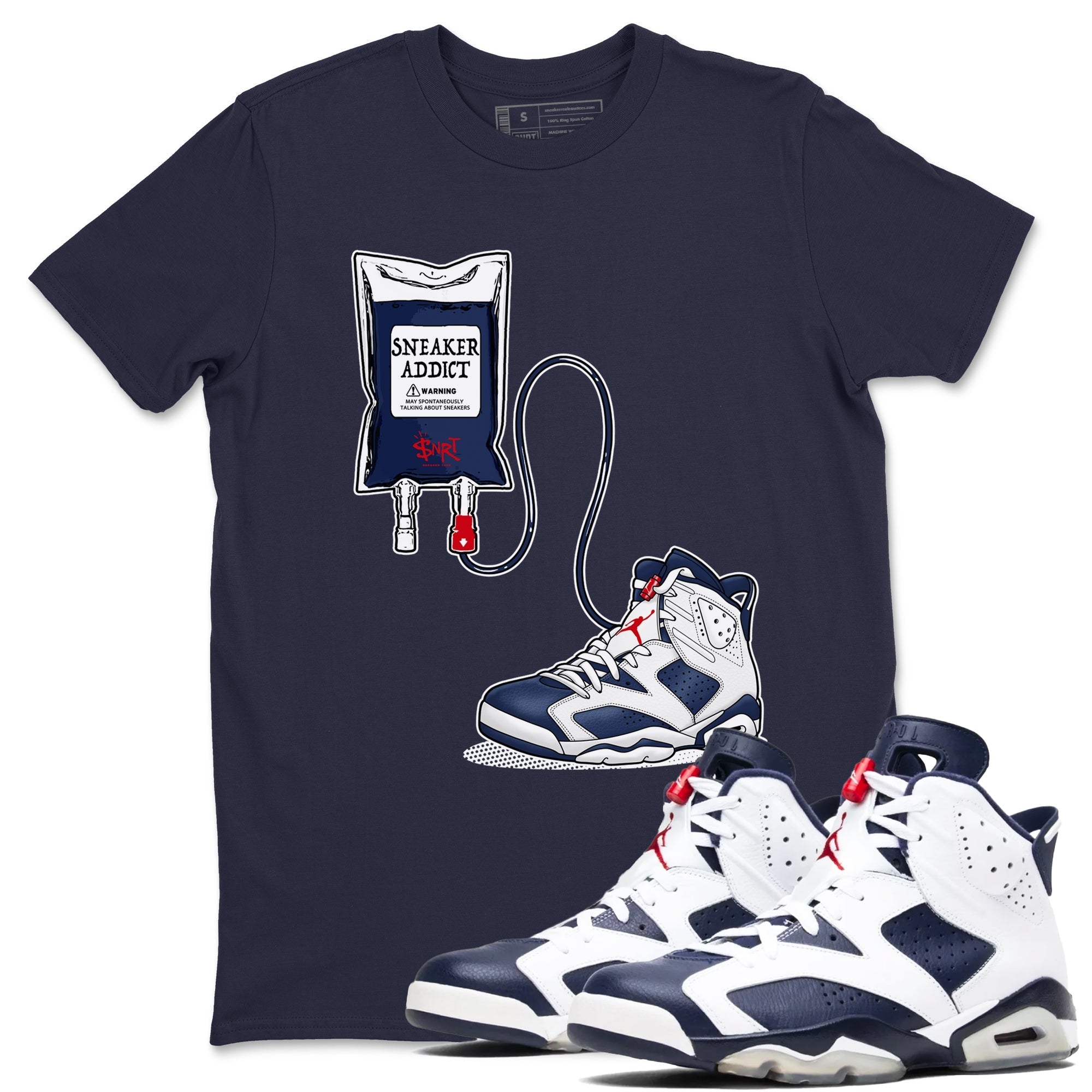 6s White And Midnight Navy shirts to match jordans Sneaker Therapy sneaker match tees Air Jordan 6 White And Midnight Navy Drip Gear Zone unisex cotton Navy 1 crew neck shirts