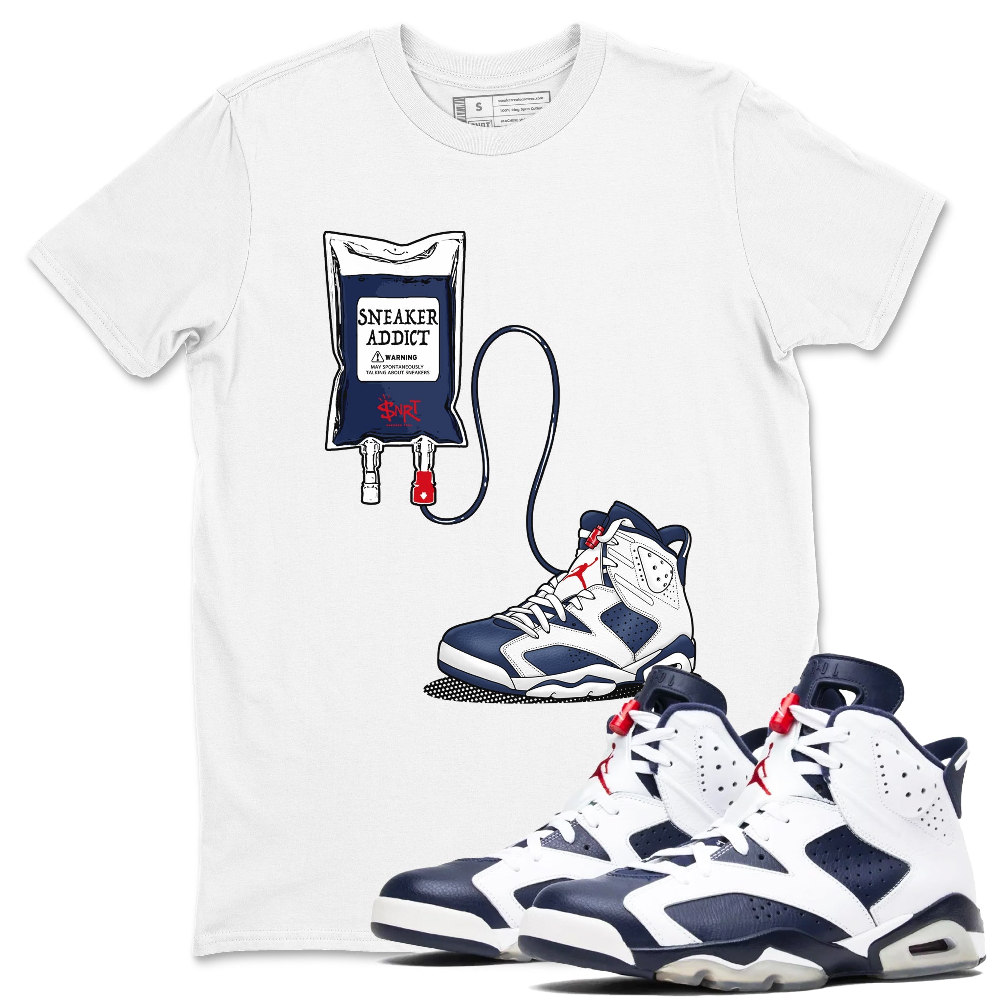 6s White And Midnight Navy shirts to match jordans Sneaker Therapy sneaker match tees Air Jordan 6 White And Midnight Navy Drip Gear Zone unisex cotton White 1 crew neck shirts