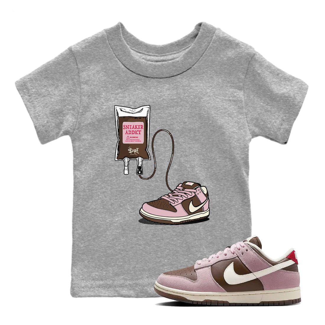 Dunk Cacao Wow And Pink Foam shirts to match jordans Sneaker Therapy sneaker match tees Dunk Cacao Wow And Pink Foam Drip Gear Zone Youth Baby Heather Grey 1 crew neck shirts