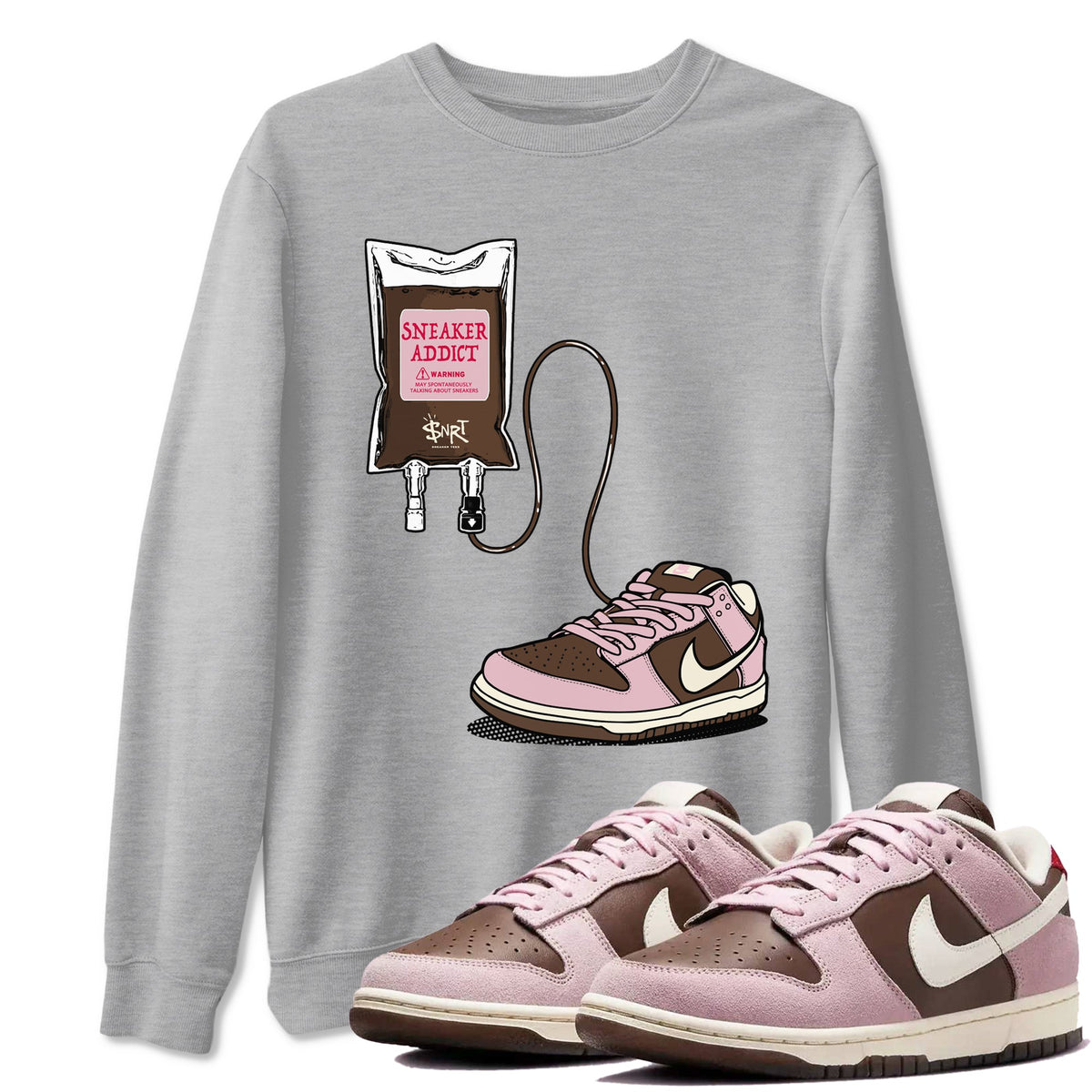 Dunk Cacao Wow And Pink Foam shirts to match jordans Sneaker Therapy sneaker match tees Dunk Cacao Wow And Pink Foam Drip Gear Zone unisex cotton Heather Grey 1 crew neck shirts