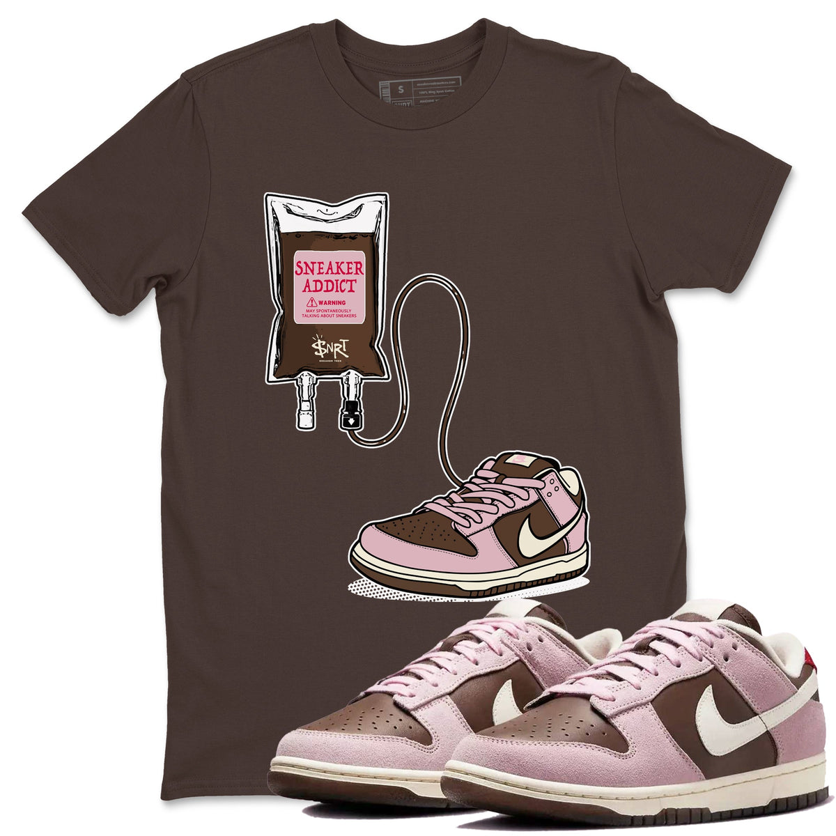 Dunk Cacao Wow And Pink Foam shirts to match jordans Sneaker Therapy sneaker match tees Dunk Cacao Wow And Pink Foam Drip Gear Zone unisex cotton Dark Chocolate 1 crew neck shirts
