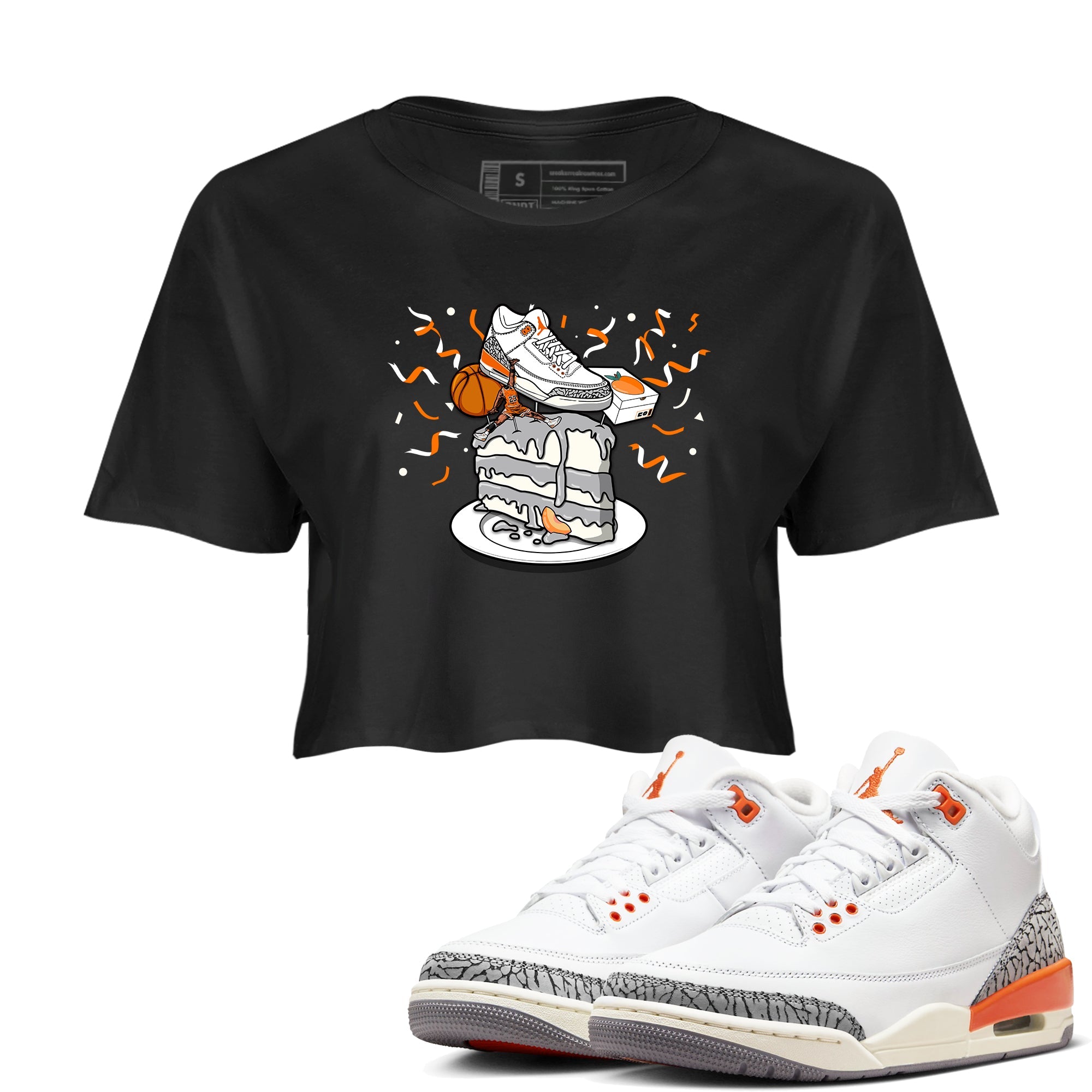 3s Georgia Peach shirt to match jordans Sneaker Topper sneaker tees Air Jordan 3 Georgia Peach Drip Gear Zone Black 1 crop length shirt