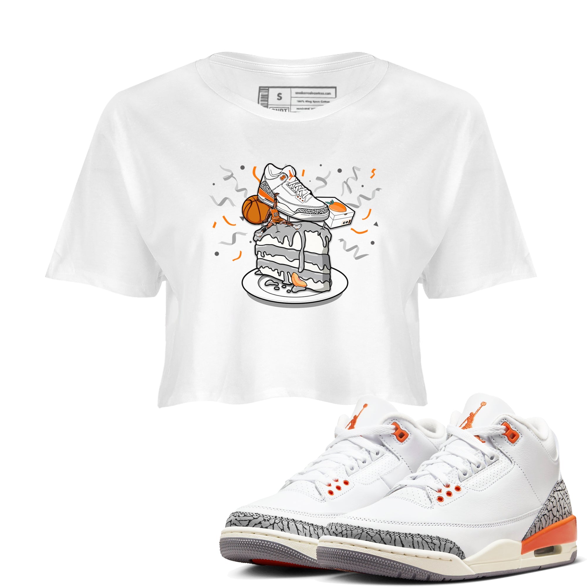 3s Georgia Peach shirt to match jordans Sneaker Topper sneaker tees Air Jordan 3 Georgia Peach Drip Gear Zone White 1 crop length shirt