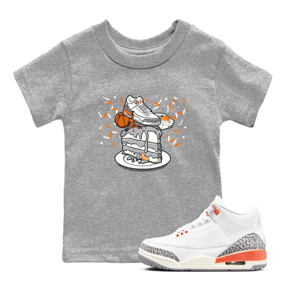 3s Georgia Peach shirt to match jordans Sneaker Topper sneaker tees Air Jordan 3 Georgia Peach Drip Gear Zone baby toddler Heather Grey 1 cotton Shirt