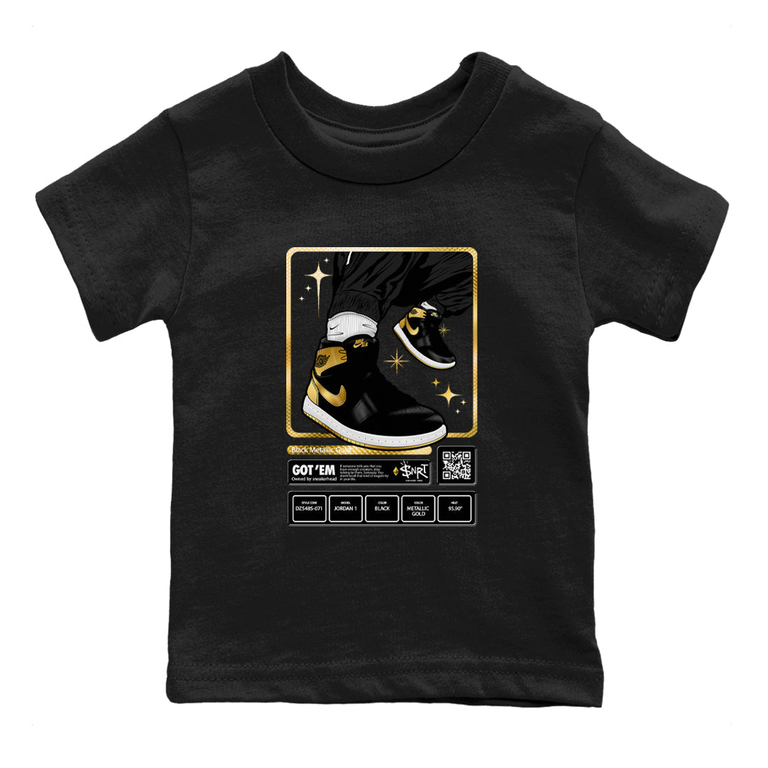 Air Jordan 1 High OG Black Metallic Gold shirts to match jordans Sneaker Trading Card sneaker match tees Air Jordan 1 Retrp Black Metallic Gold Sneaker Shirts Drip Gear Zone streetwear brand Baby and Youth Black 2 cotton tee