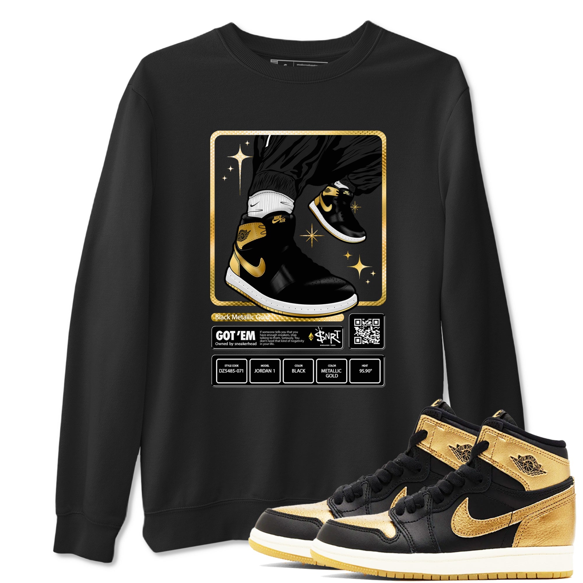 Air Jordan 1 High OG Black Metallic Gold shirts to match jordans Sneaker Trading Card sneaker match tees Air Jordan 1 Retrp Black Metallic Gold Sneaker Shirts Drip Gear Zone streetwear brand Black 1 unisex cotton tee