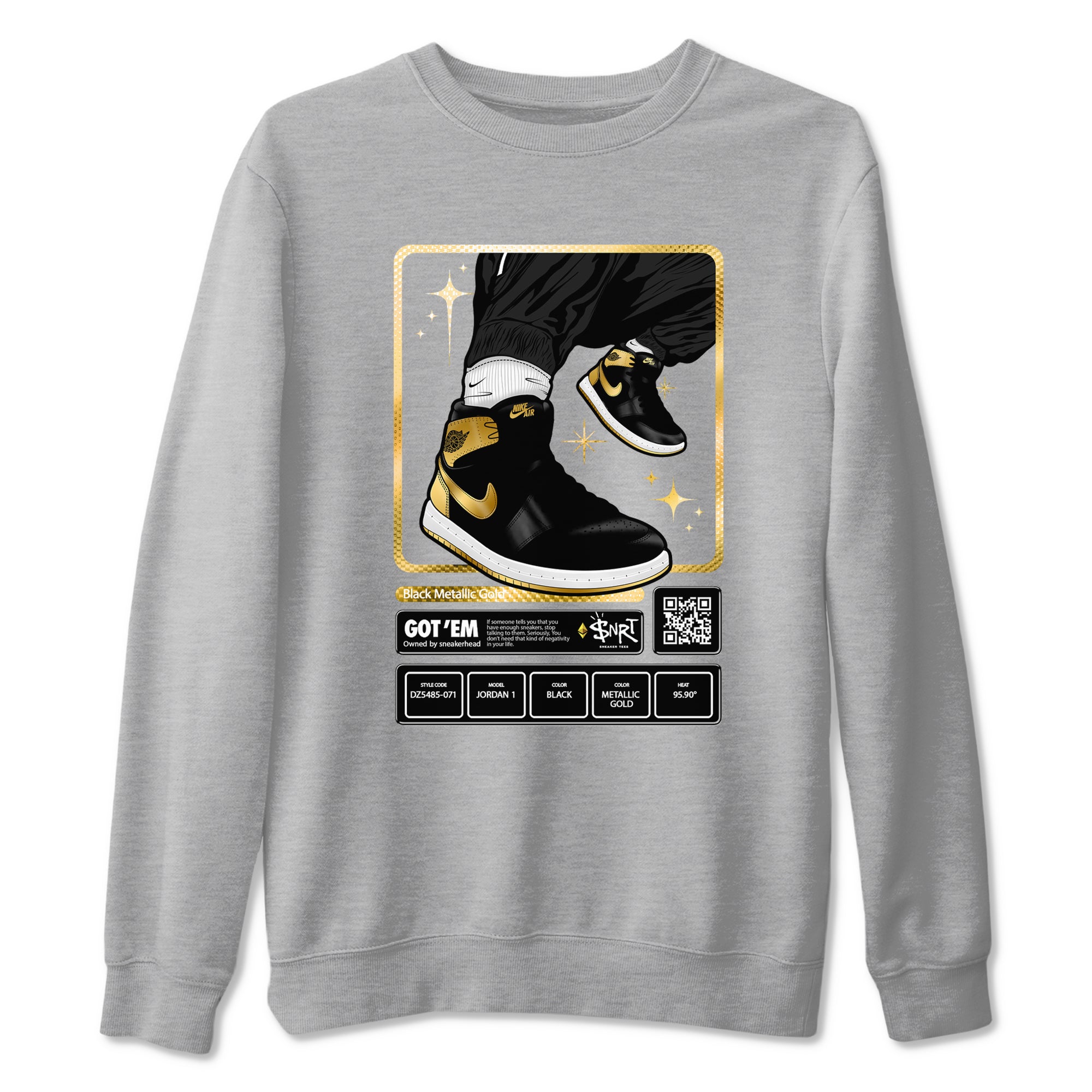 Air Jordan 1 High OG Black Metallic Gold shirts to match jordans Sneaker Trading Card sneaker match tees Air Jordan 1 Retrp Black Metallic Gold Sneaker Shirts Drip Gear Zone streetwear brand Heather Grey 2 unisex cotton tee