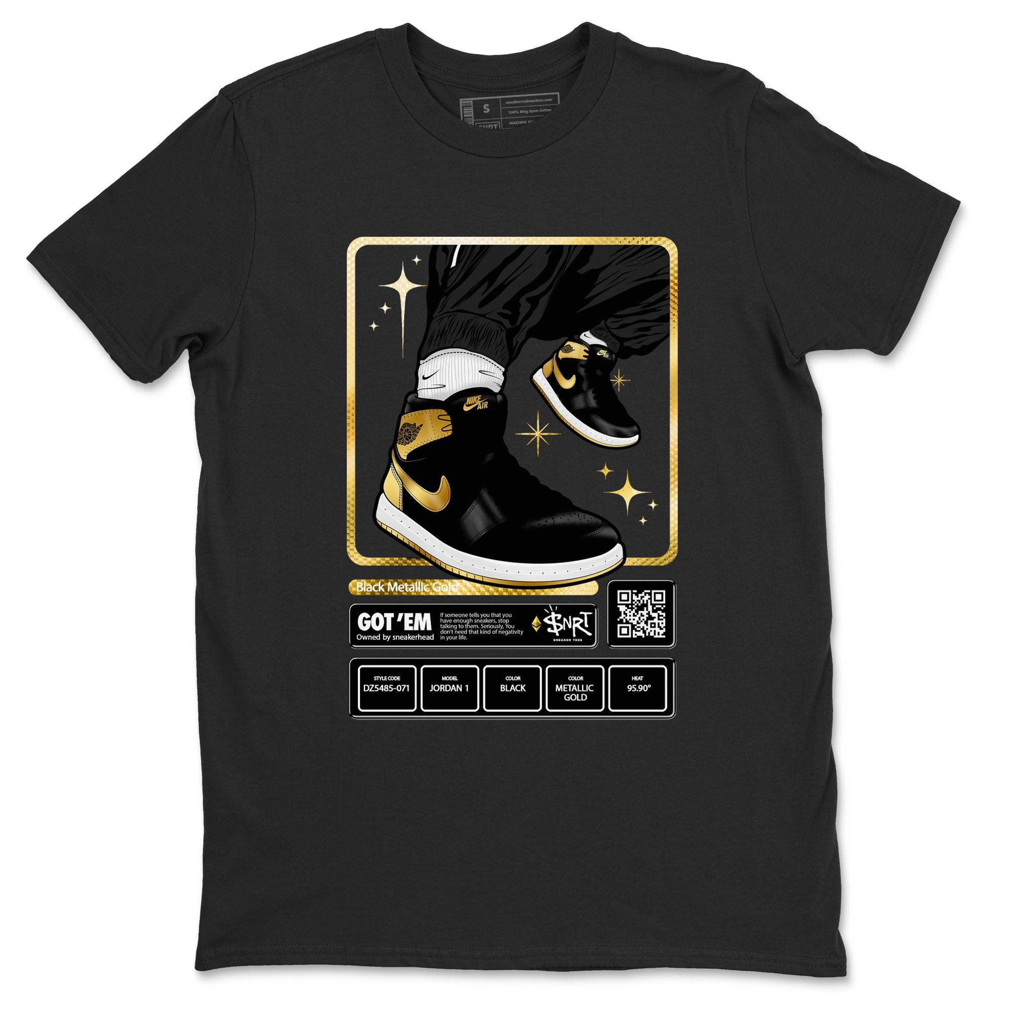 Air Jordan 1 High OG Black Metallic Gold shirts to match jordans Sneaker Trading Card sneaker match tees Air Jordan 1 Retrp Black Metallic Gold Sneaker Shirts Drip Gear Zone streetwear brand Black 2 unisex cotton tee