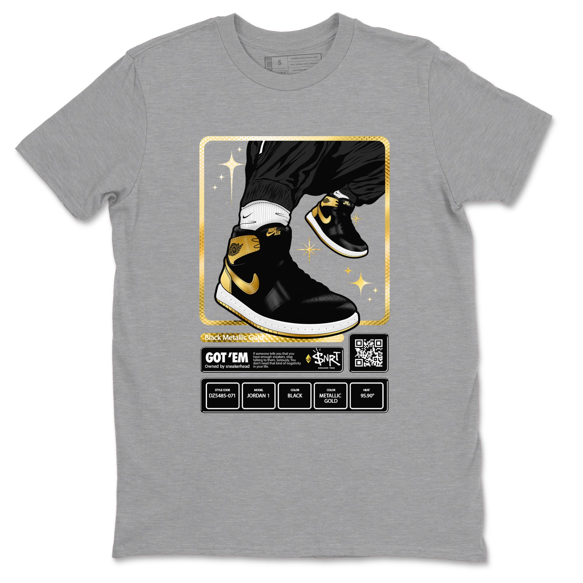 Air Jordan 1 High OG Black Metallic Gold shirts to match jordans Sneaker Trading Card sneaker match tees Air Jordan 1 Retrp Black Metallic Gold Sneaker Shirts Drip Gear Zone streetwear brand Heather Grey 2 unisex cotton tee
