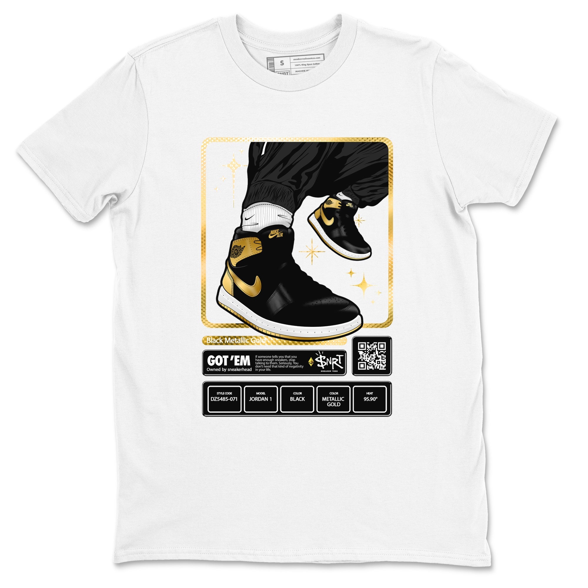 Air Jordan 1 High OG Black Metallic Gold shirts to match jordans Sneaker Trading Card sneaker match tees Air Jordan 1 Retrp Black Metallic Gold Sneaker Shirts Drip Gear Zone streetwear brand White 2 unisex cotton tee