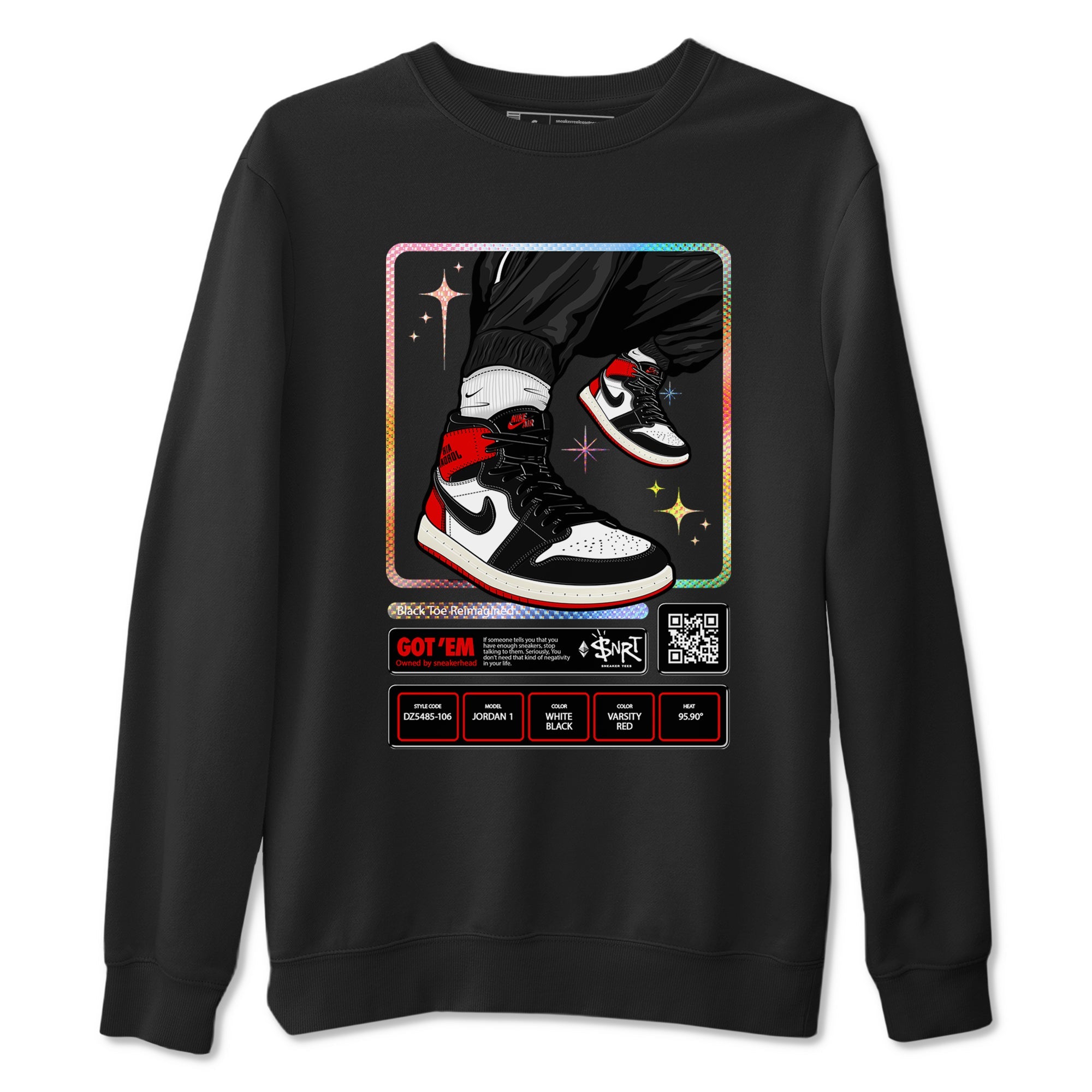 1s Black Toe Reimagined shirts to match jordans Sneaker Trading Card sneaker match tees Air Jordan 1 Black Toe Reimagined Drip Gear Zone streetwear brand Black 2 unisex cotton tee