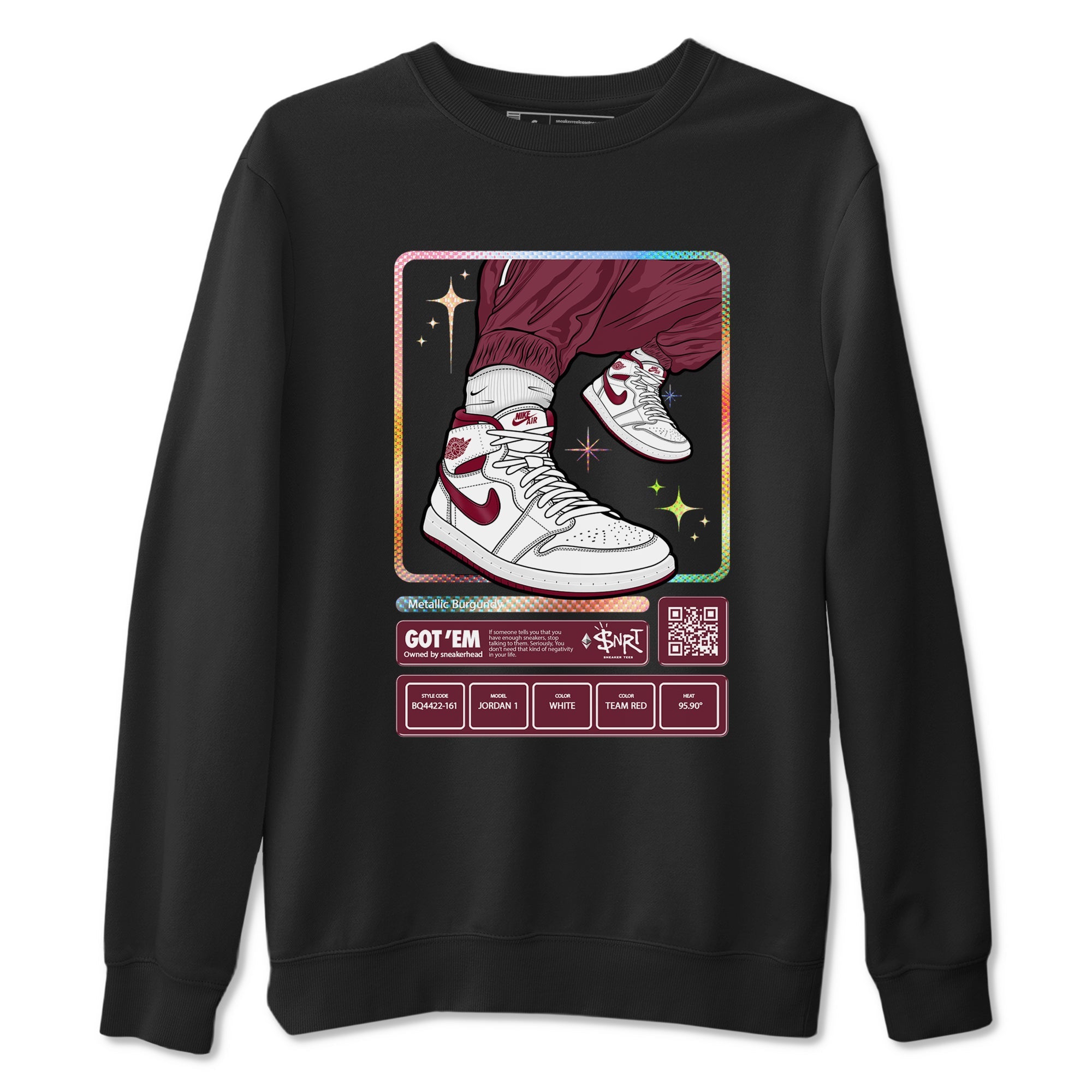 Jordan 1 Retro High '85 OG Metallic Burgundy shirts to match jordans Sneaker Trading Card sneaker match tees Air Jordan 1 Metallic Burgundy Drip Gear Zone streetwear brand Black 2 unisex cotton tee