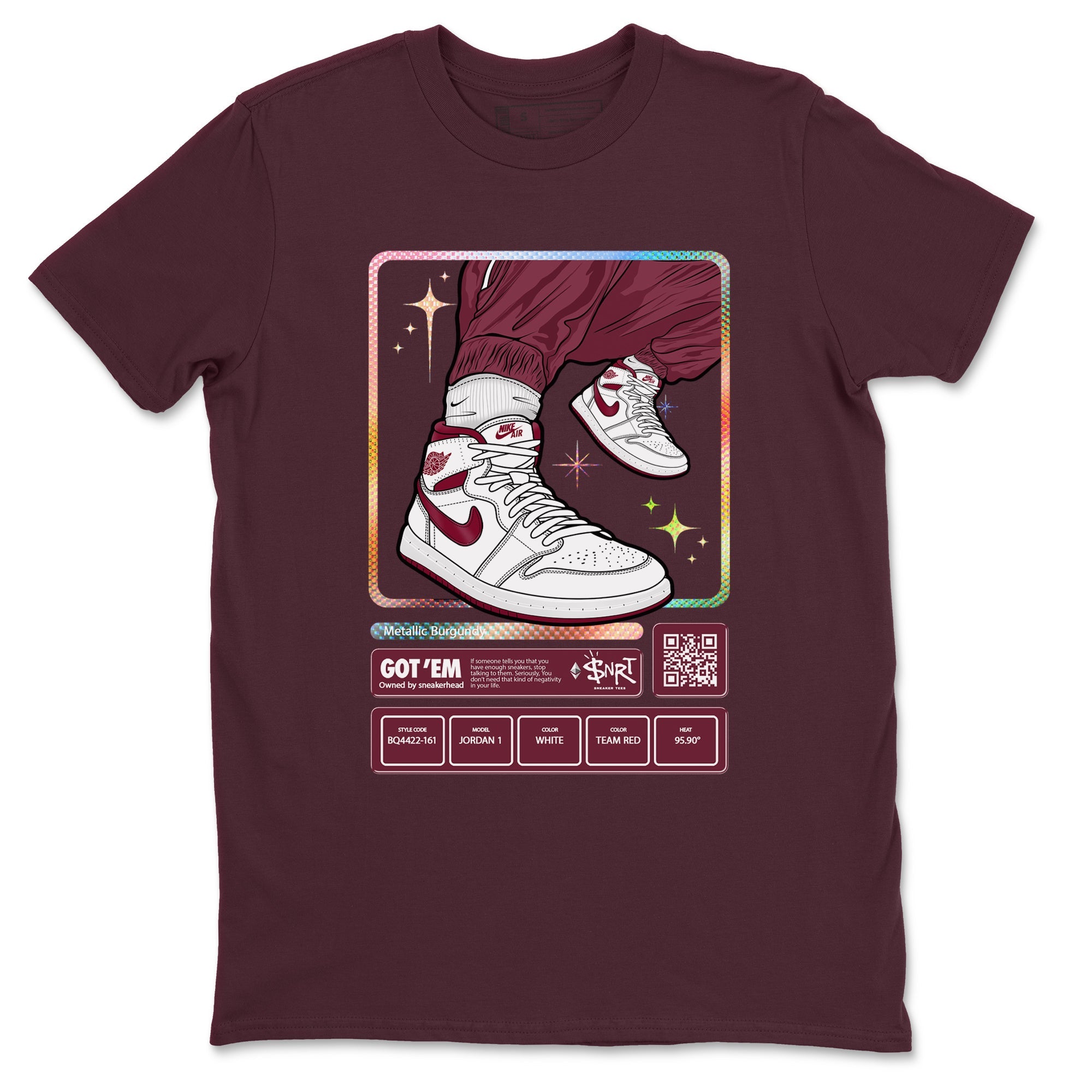 Jordan 1 Retro High '85 OG Metallic Burgundy shirts to match jordans Sneaker Trading Card sneaker match tees Air Jordan 1 Metallic Burgundy Drip Gear Zone streetwear brand Maroon 2 unisex cotton tee