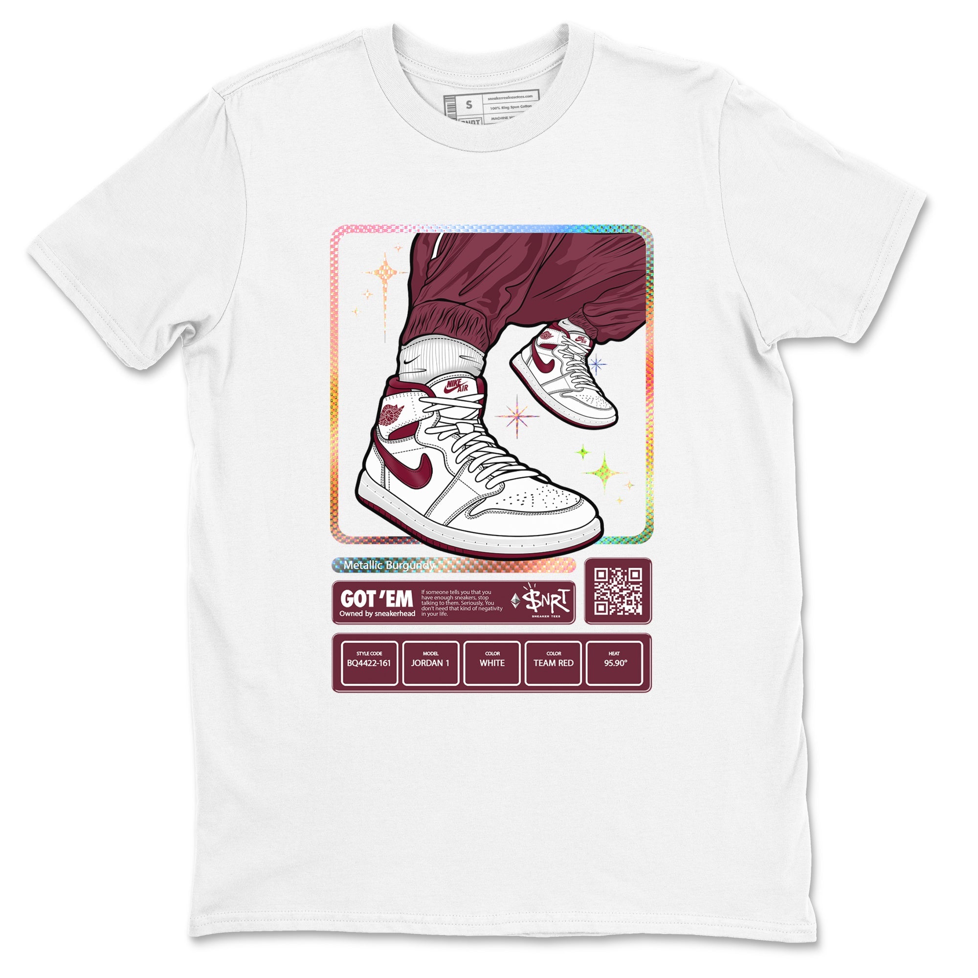 Jordan 1 Retro High '85 OG Metallic Burgundy shirts to match jordans Sneaker Trading Card sneaker match tees Air Jordan 1 Metallic Burgundy Drip Gear Zone streetwear brand White 2 unisex cotton tee