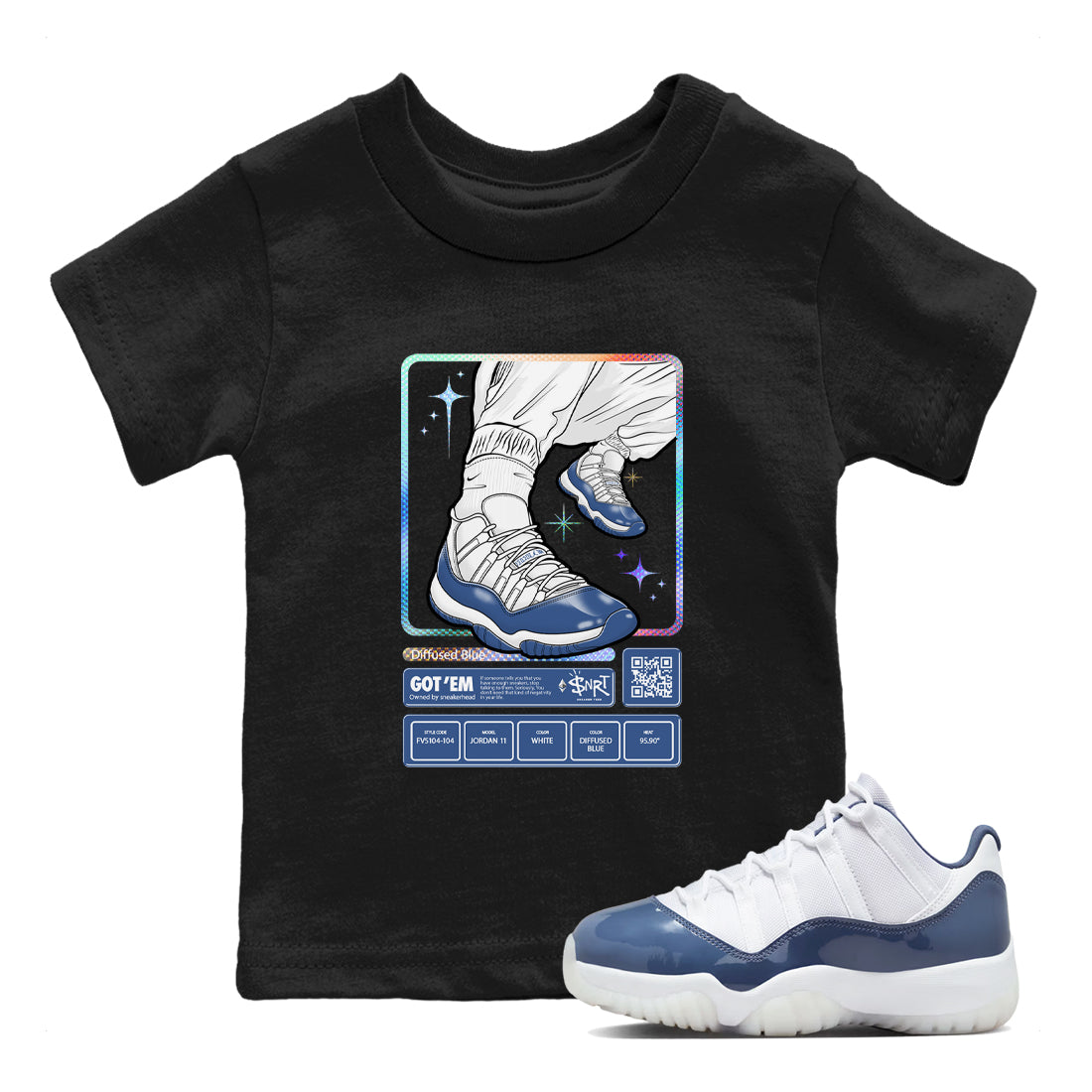 11s Diffused Blue shirts to match jordans Sneaker Trading Card sneaker match tees Air Jordan 11 Diffused Blue Drip Gear Zone Youth Baby Black 1 crew neck shirts