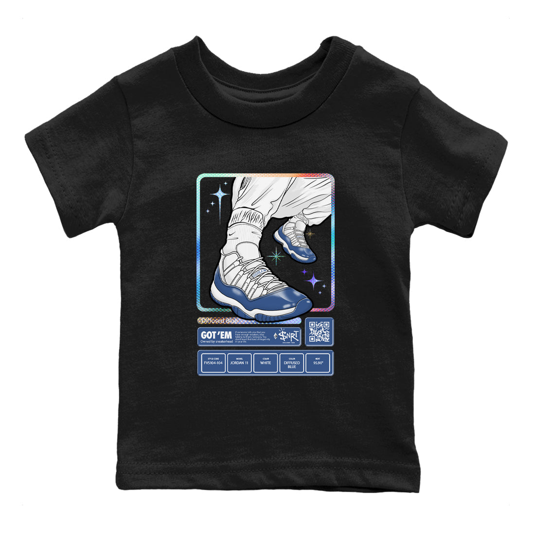 11s Diffused Blue shirts to match jordans Sneaker Trading Card sneaker match tees Air Jordan 11 Diffused Blue Drip Gear Zone Youth Baby Black 2 crew neck shirts