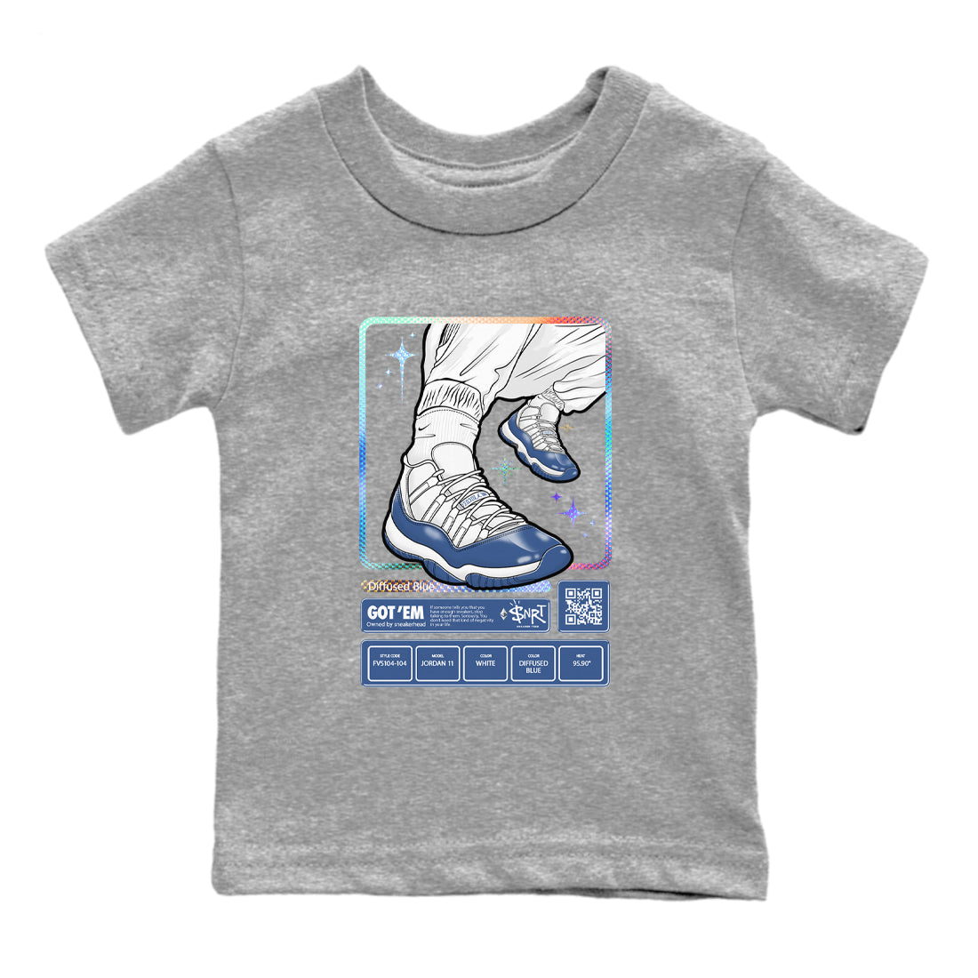 11s Diffused Blue shirts to match jordans Sneaker Trading Card sneaker match tees Air Jordan 11 Diffused Blue Drip Gear Zone Youth Baby Heather Grey 2 crew neck shirts