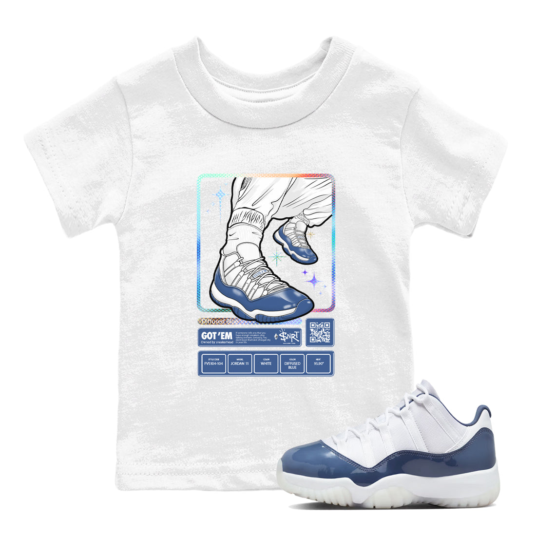 11s Diffused Blue shirts to match jordans Sneaker Trading Card sneaker match tees Air Jordan 11 Diffused Blue Drip Gear Zone Youth Baby White 1 crew neck shirts