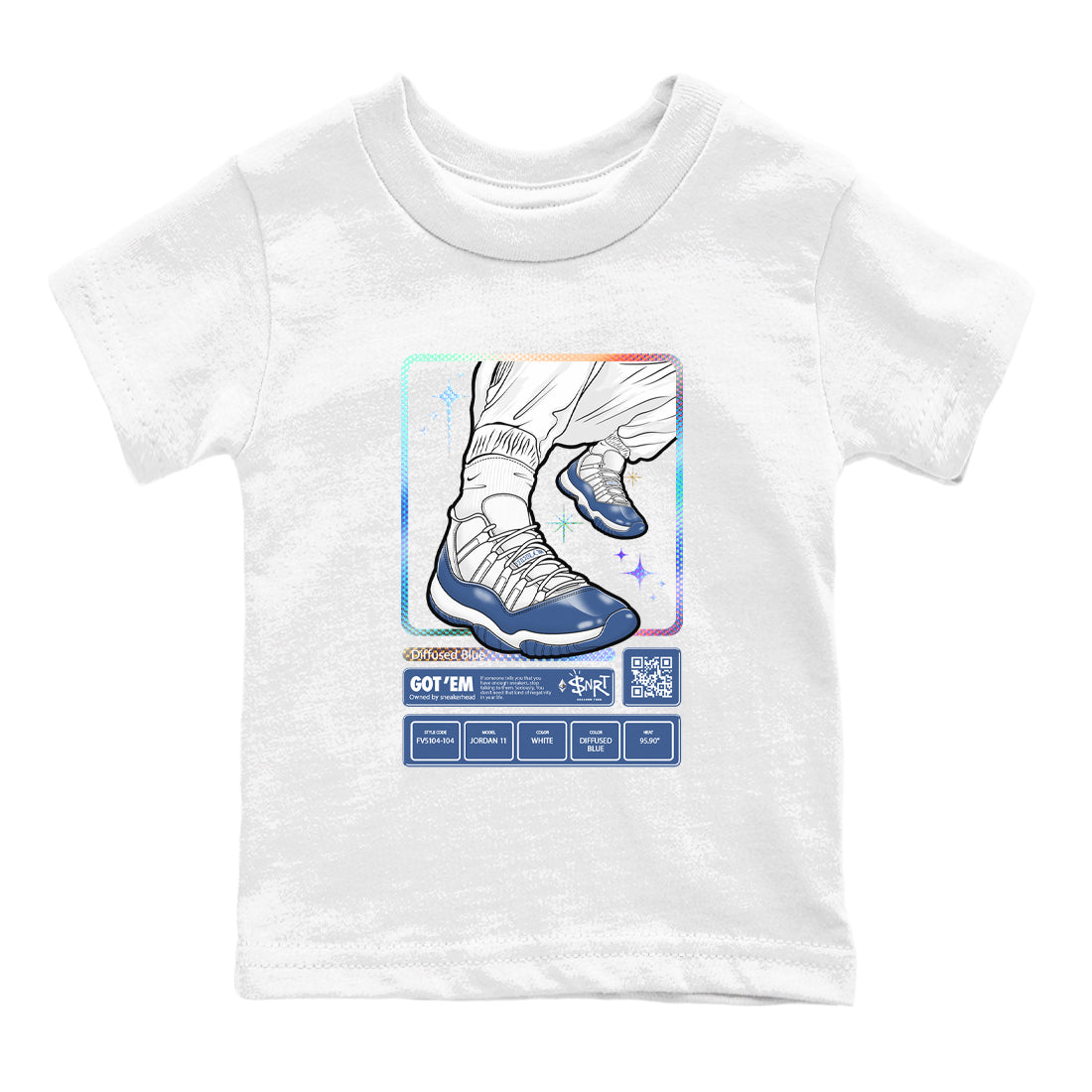 11s Diffused Blue shirts to match jordans Sneaker Trading Card sneaker match tees Air Jordan 11 Diffused Blue Drip Gear Zone Youth Baby White 2 crew neck shirts