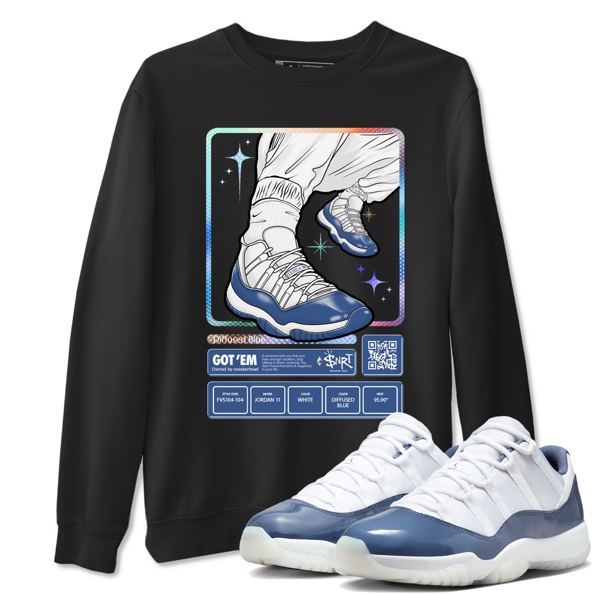 11s Diffused Blue shirts to match jordans Sneaker Trading Card sneaker match tees Air Jordan 11 Diffused Blue Drip Gear Zone unisex cotton Black 1 crew neck shirts