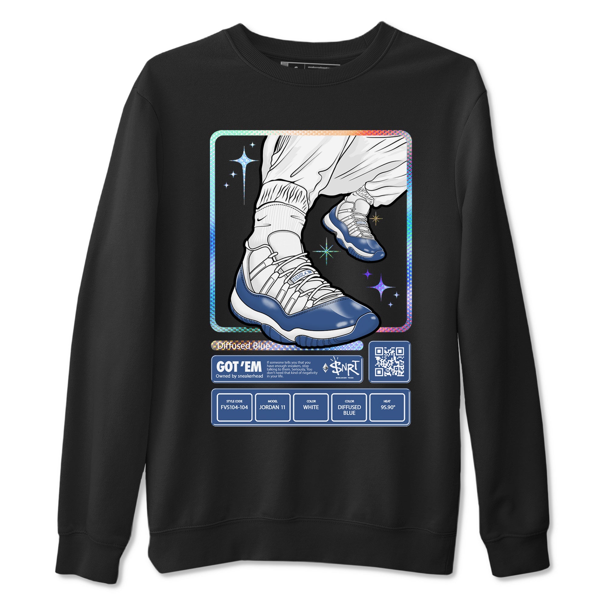 11s Diffused Blue shirts to match jordans Sneaker Trading Card sneaker match tees Air Jordan 11 Diffused Blue Drip Gear Zone unisex cotton Black 2 crew neck shirts
