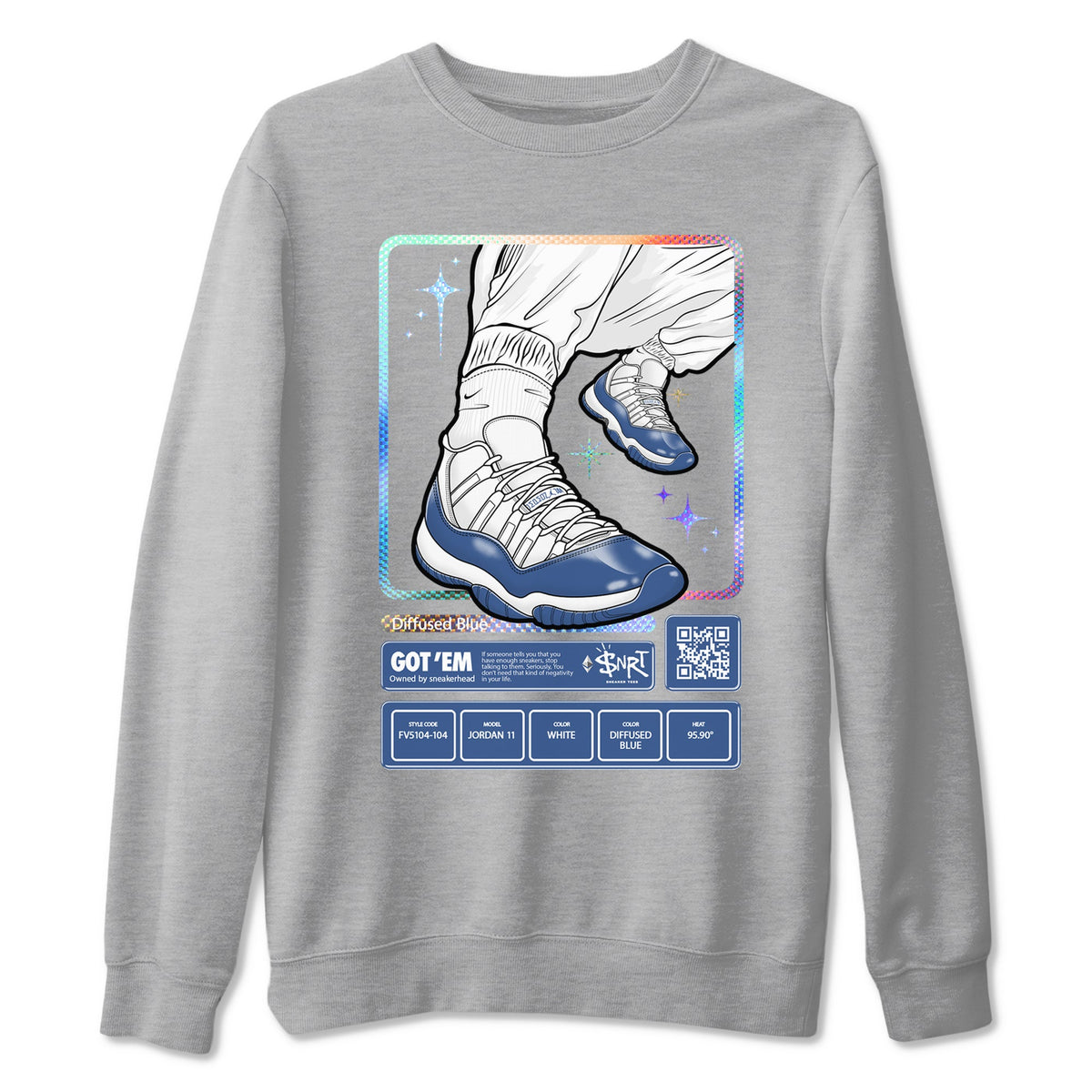 11s Diffused Blue shirts to match jordans Sneaker Trading Card sneaker match tees Air Jordan 11 Diffused Blue Drip Gear Zone unisex cotton Heather Grey 2 crew neck shirts