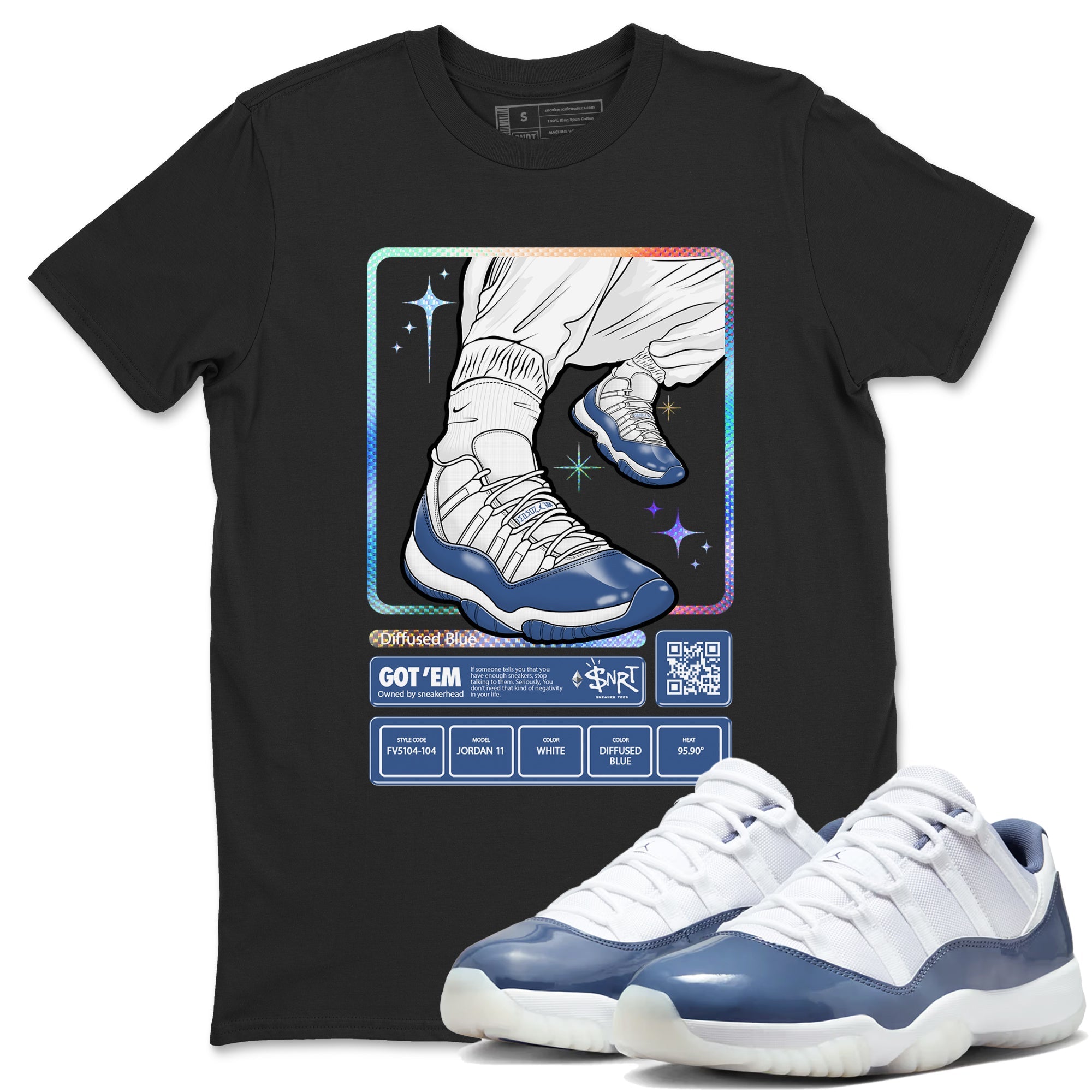 11s Diffused Blue shirts to match jordans Sneaker Trading Card sneaker match tees Air Jordan 11 Diffused Blue Drip Gear Zone unisex cotton Black 1 crew neck shirts