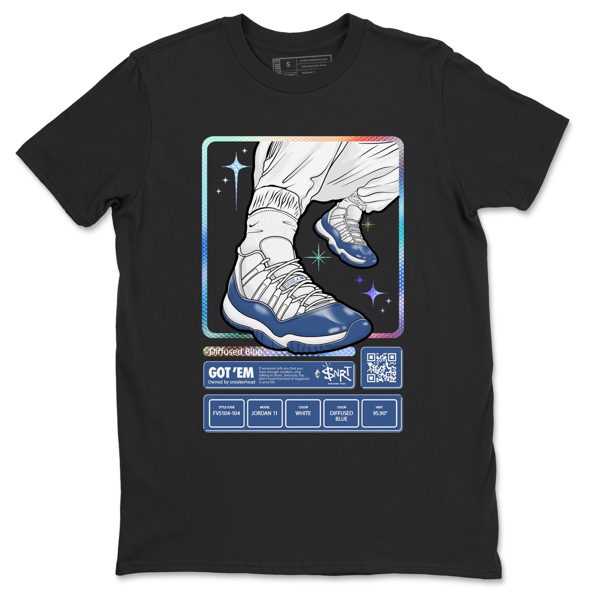 11s Diffused Blue shirts to match jordans Sneaker Trading Card sneaker match tees Air Jordan 11 Diffused Blue Drip Gear Zone unisex cotton Black 2 crew neck shirts