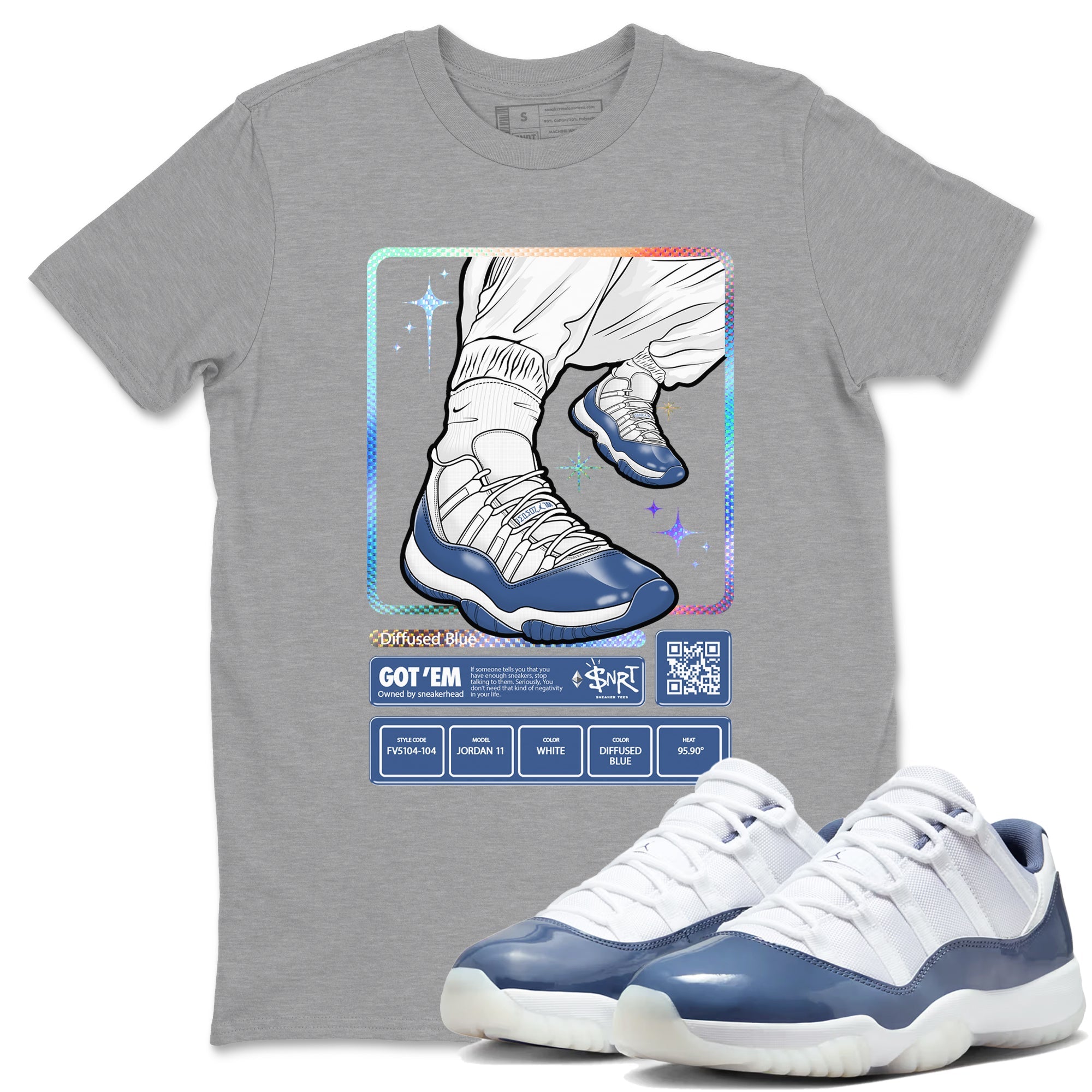 11s Diffused Blue shirts to match jordans Sneaker Trading Card sneaker match tees Air Jordan 11 Diffused Blue Drip Gear Zone unisex cotton Heather Grey 1 crew neck shirts