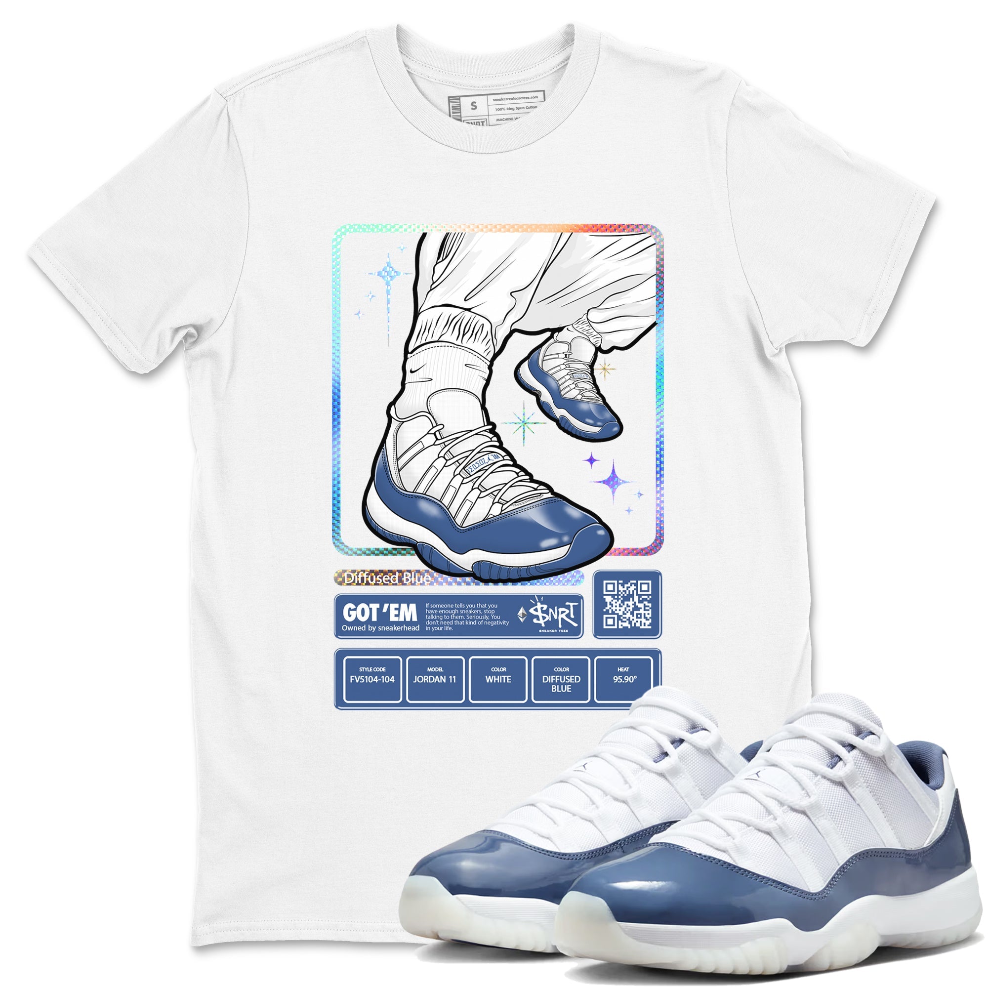 11s Diffused Blue shirts to match jordans Sneaker Trading Card sneaker match tees Air Jordan 11 Diffused Blue Drip Gear Zone unisex cotton White 1 crew neck shirts