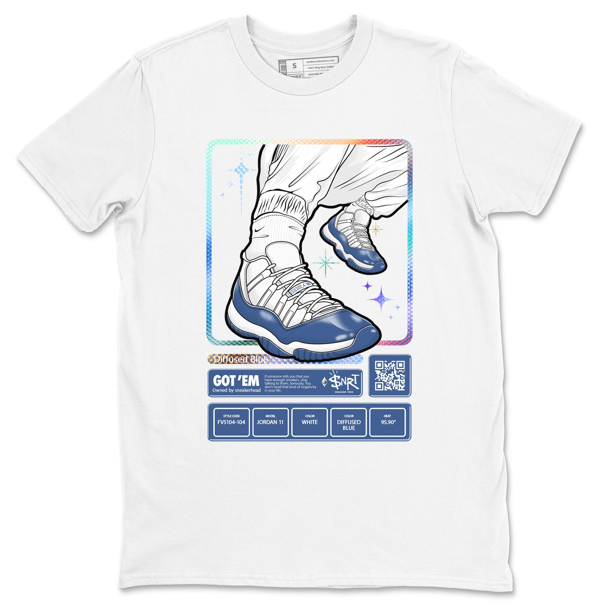 11s Diffused Blue shirts to match jordans Sneaker Trading Card sneaker match tees Air Jordan 11 Diffused Blue Drip Gear Zone unisex cotton White 2 crew neck shirts