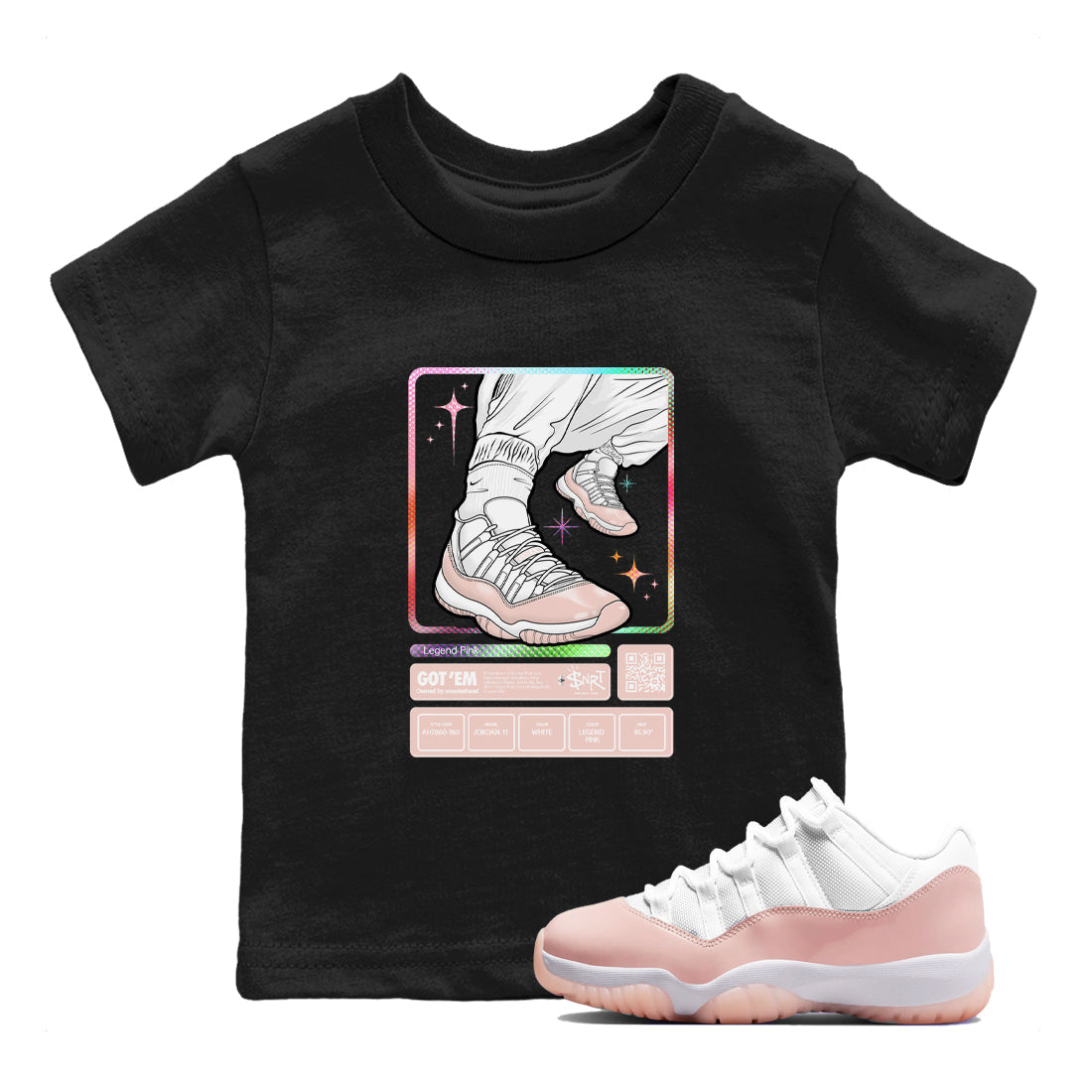 Air Jordan 11 Low Legend Pink shirts to match jordans Sneaker Trading Card sneaker match tees 11s Legend Pink Drip Gear Zone streetwear brand Baby and Youth Black 1 cotton tee