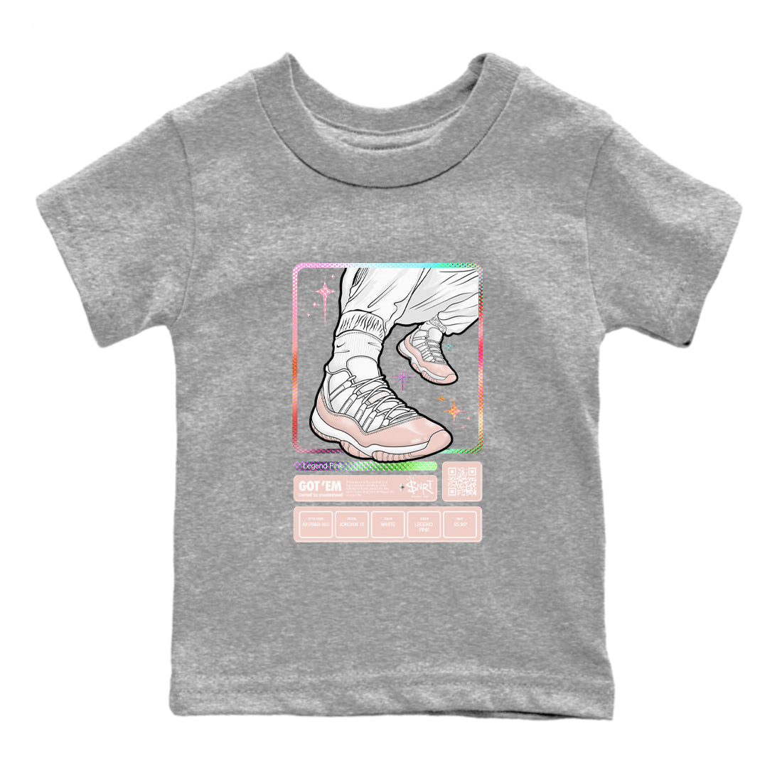 Air Jordan 11 Low Legend Pink shirts to match jordans Sneaker Trading Card sneaker match tees 11s Legend Pink Drip Gear Zone streetwear brand Baby and Youth Heather Grey 2 cotton tee