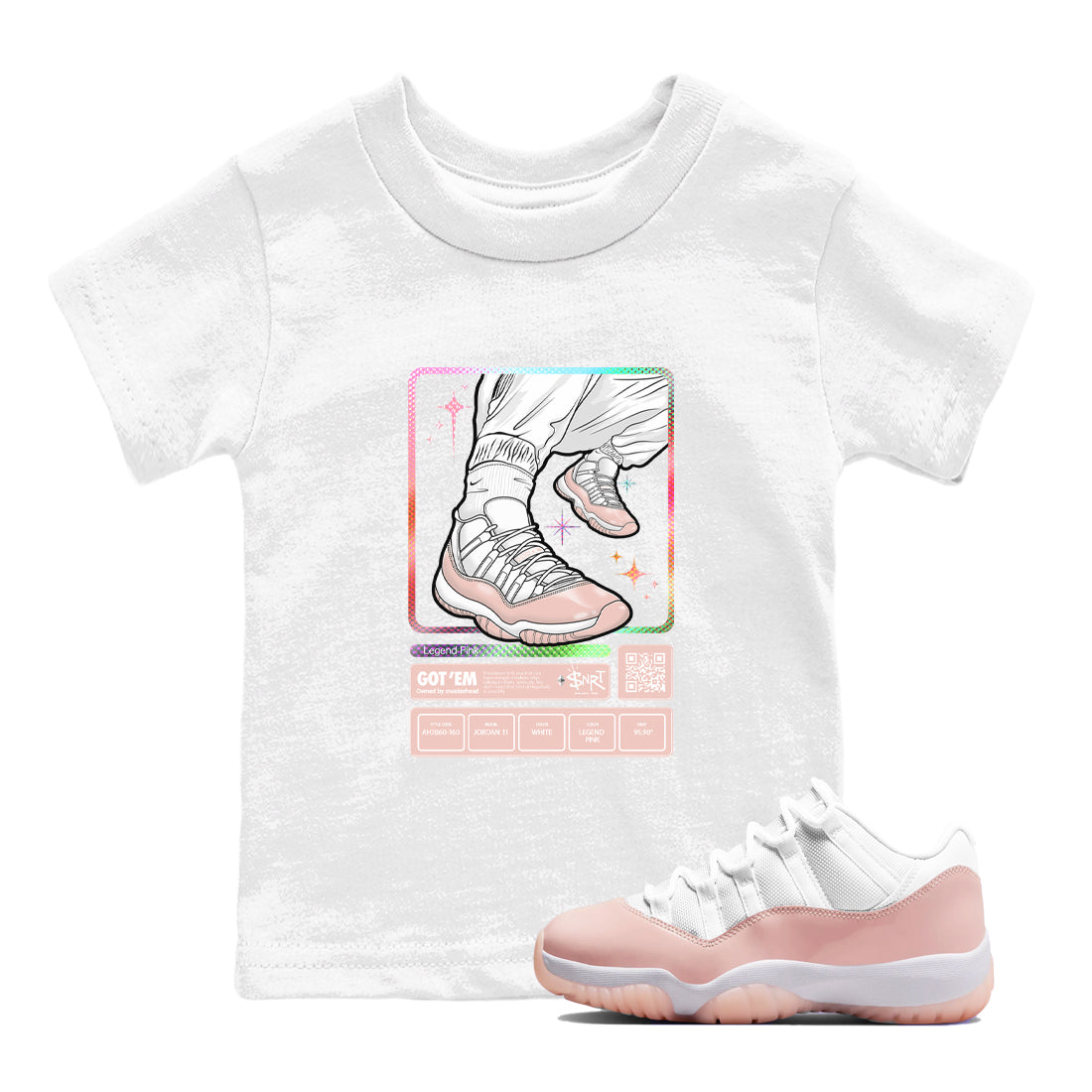 Air Jordan 11 Low Legend Pink shirts to match jordans Sneaker Trading Card sneaker match tees 11s Legend Pink Drip Gear Zone streetwear brand Baby and Youth White 1 cotton tee