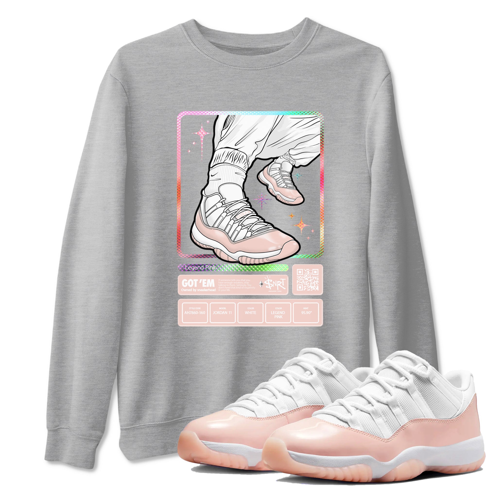 Air Jordan 11 Low Legend Pink shirts to match jordans Sneaker Trading Card sneaker match tees 11s Legend Pink Drip Gear Zone streetwear brand Heather Grey 1 unisex cotton tee