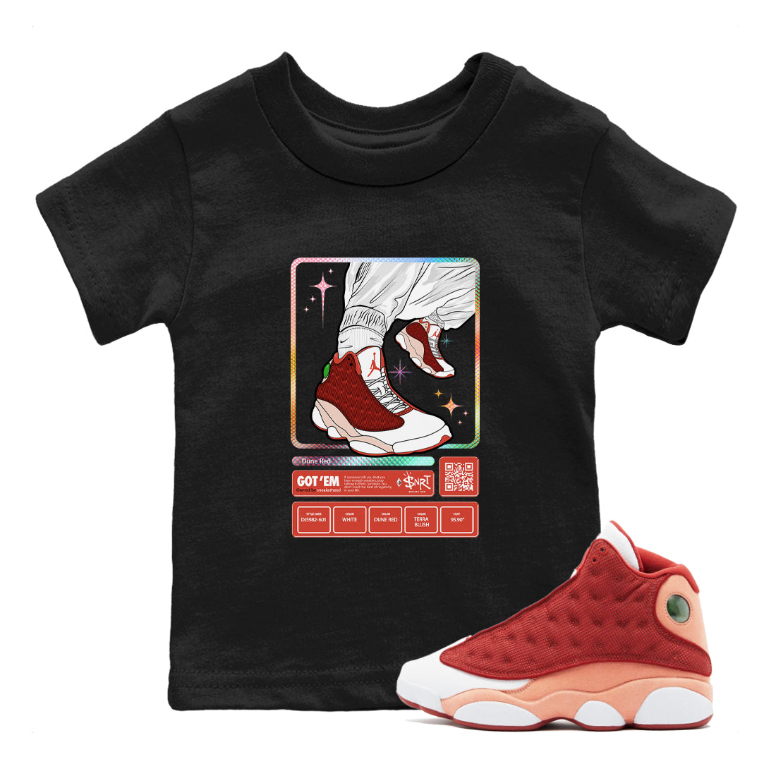 13s Dune Red shirts to match jordans Sneaker Trading Card sneaker match tees Air Jordan 13 Dune Red Drip Gear Zone streetwear brand Baby and Youth Black 1 cotton tee