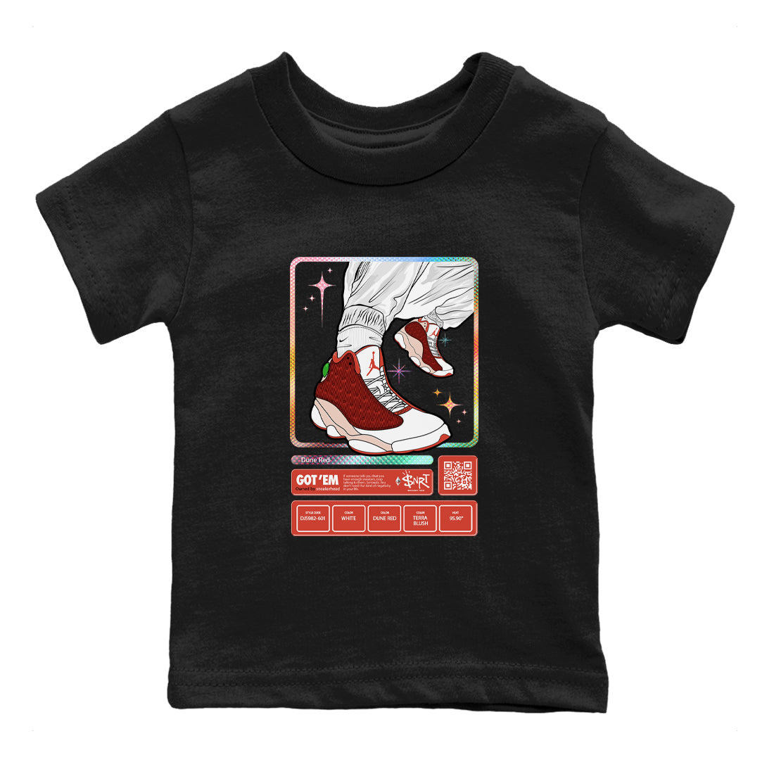 13s Dune Red shirts to match jordans Sneaker Trading Card sneaker match tees Air Jordan 13 Dune Red Drip Gear Zone streetwear brand Baby and Youth Black 2 cotton tee