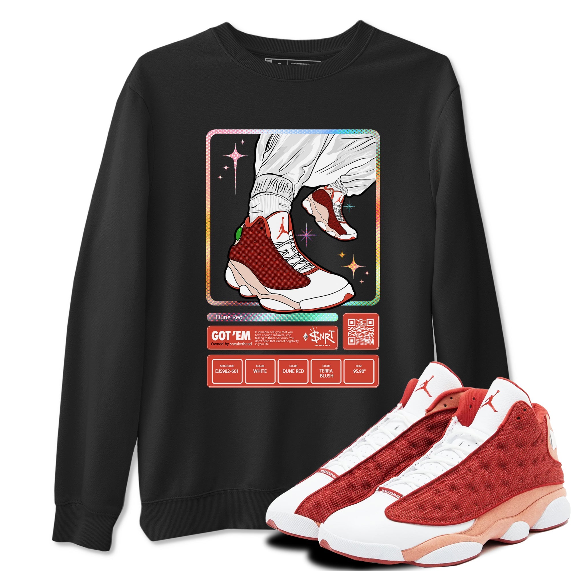13s Dune Red shirts to match jordans Sneaker Trading Card sneaker match tees Air Jordan 13 Dune Red Drip Gear Zone streetwear brand Black 1 unisex cotton tee
