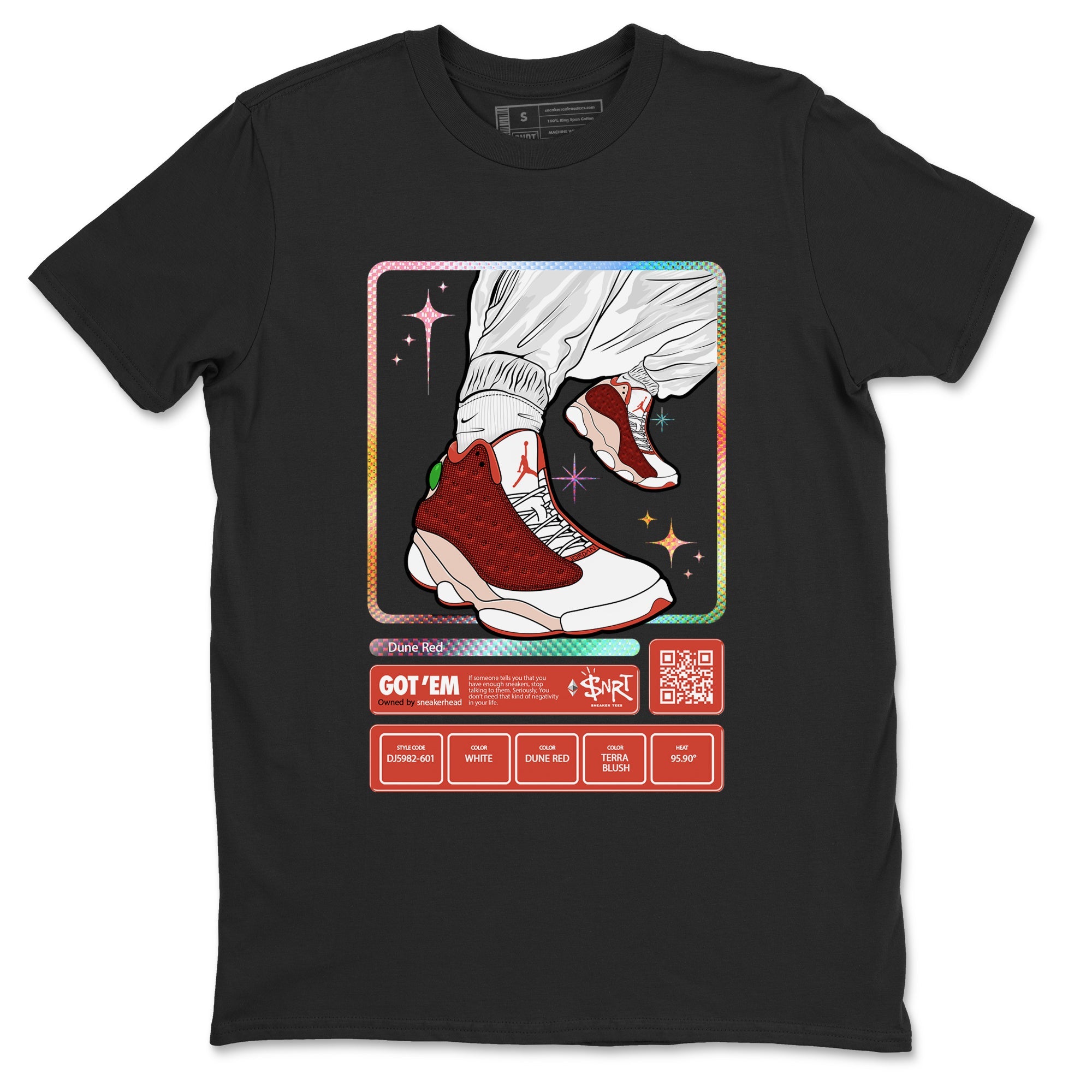 13s Dune Red shirts to match jordans Sneaker Trading Card sneaker match tees Air Jordan 13 Dune Red Drip Gear Zone streetwear brand Black 2 unisex cotton tee