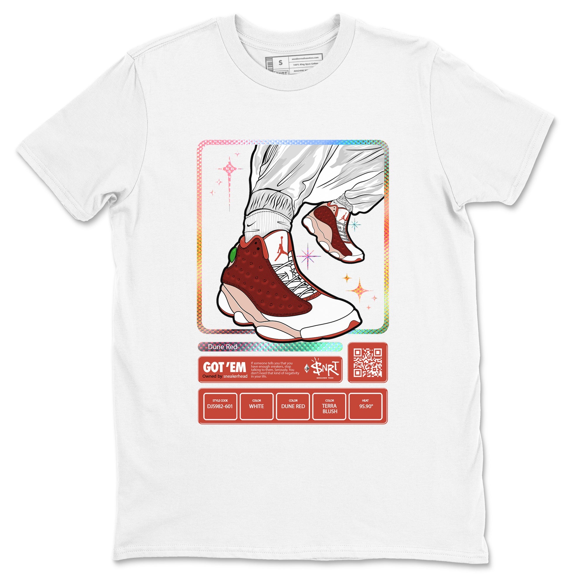 13s Dune Red shirts to match jordans Sneaker Trading Card sneaker match tees Air Jordan 13 Dune Red Drip Gear Zone streetwear brand White 2 unisex cotton tee