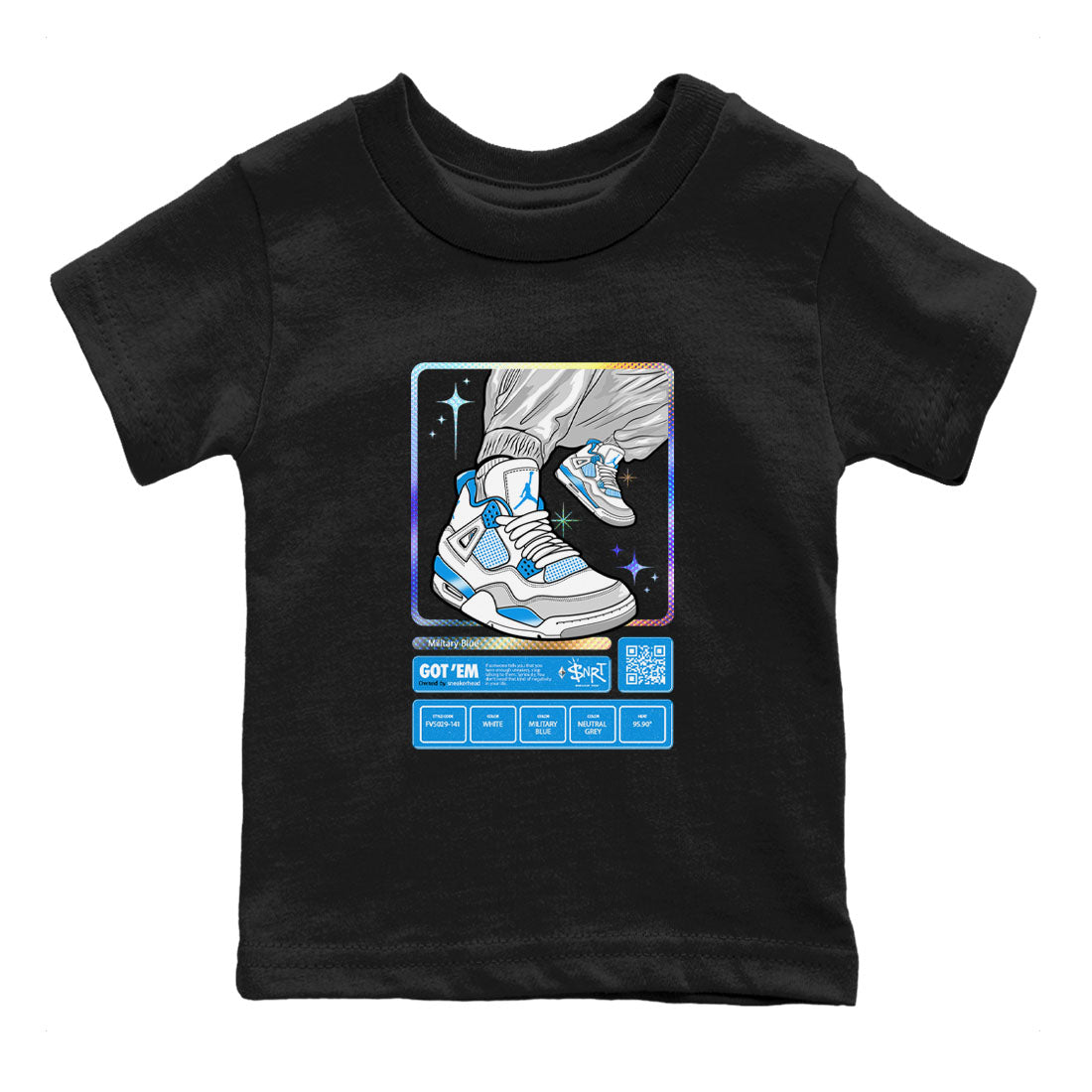 AJ4 Military Blue shirts to match jordans Sneaker Trading Card sneaker match tees Air Jordan 4 Military Blue Drip Gear Zone streetwear brand Baby and Youth Black 2 cotton tee