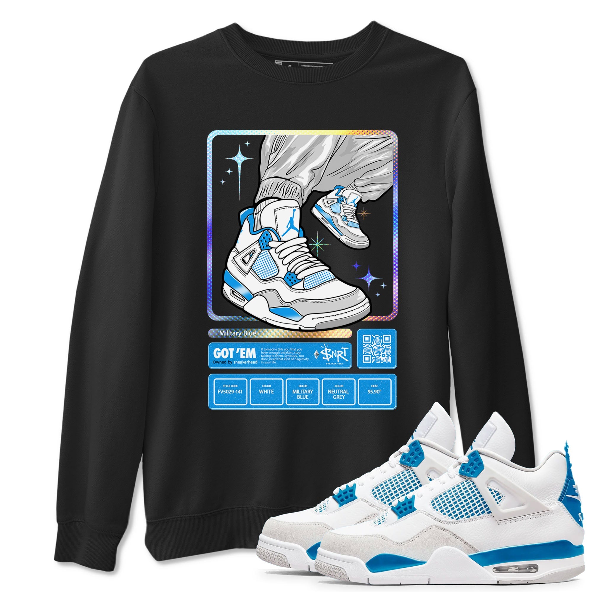 AJ4 Military Blue shirts to match jordans Sneaker Trading Card sneaker match tees Air Jordan 4 Military Blue Drip Gear Zone streetwear brand Black 1 unisex cotton tee