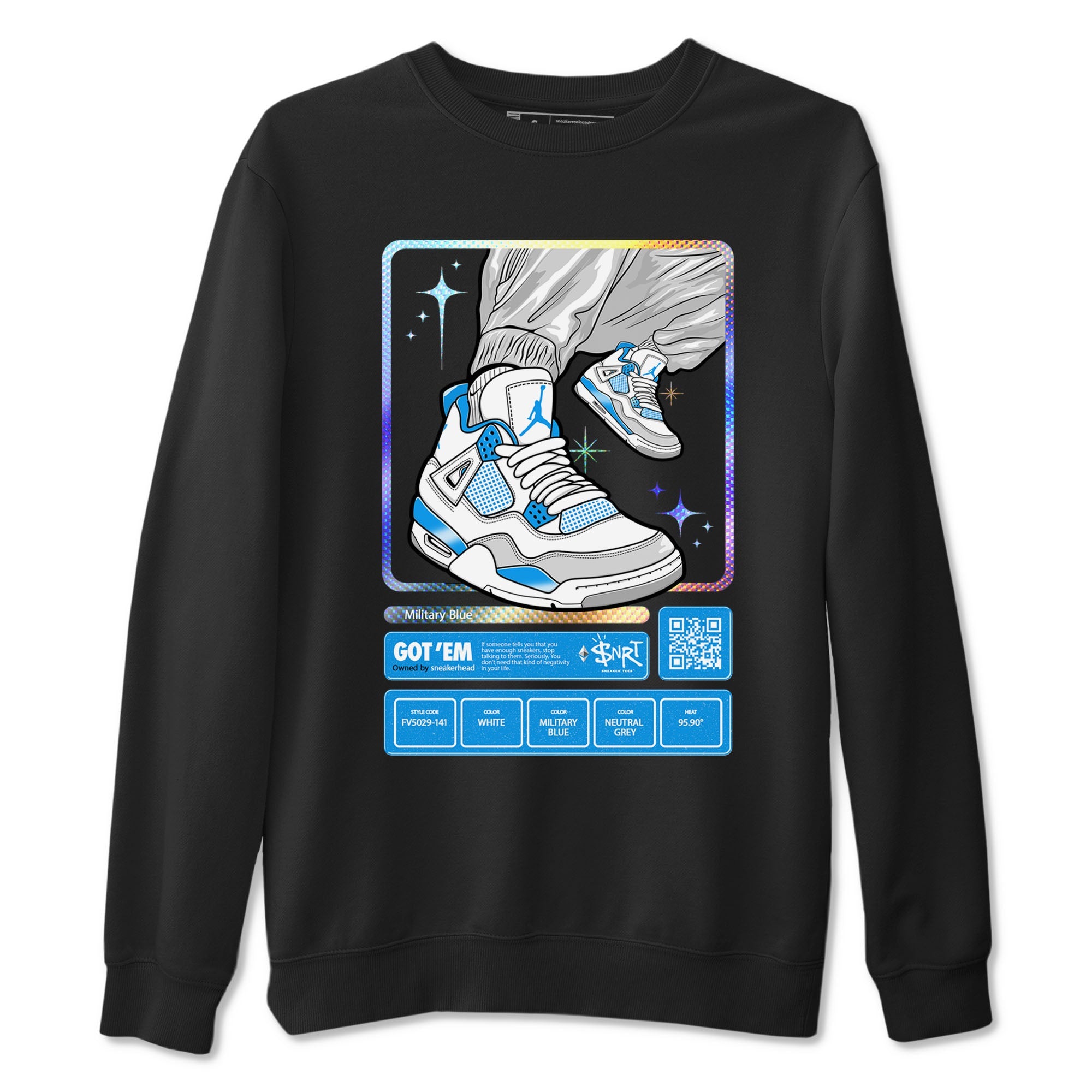AJ4 Military Blue shirts to match jordans Sneaker Trading Card sneaker match tees Air Jordan 4 Military Blue Drip Gear Zone streetwear brand Black 2 unisex cotton tee