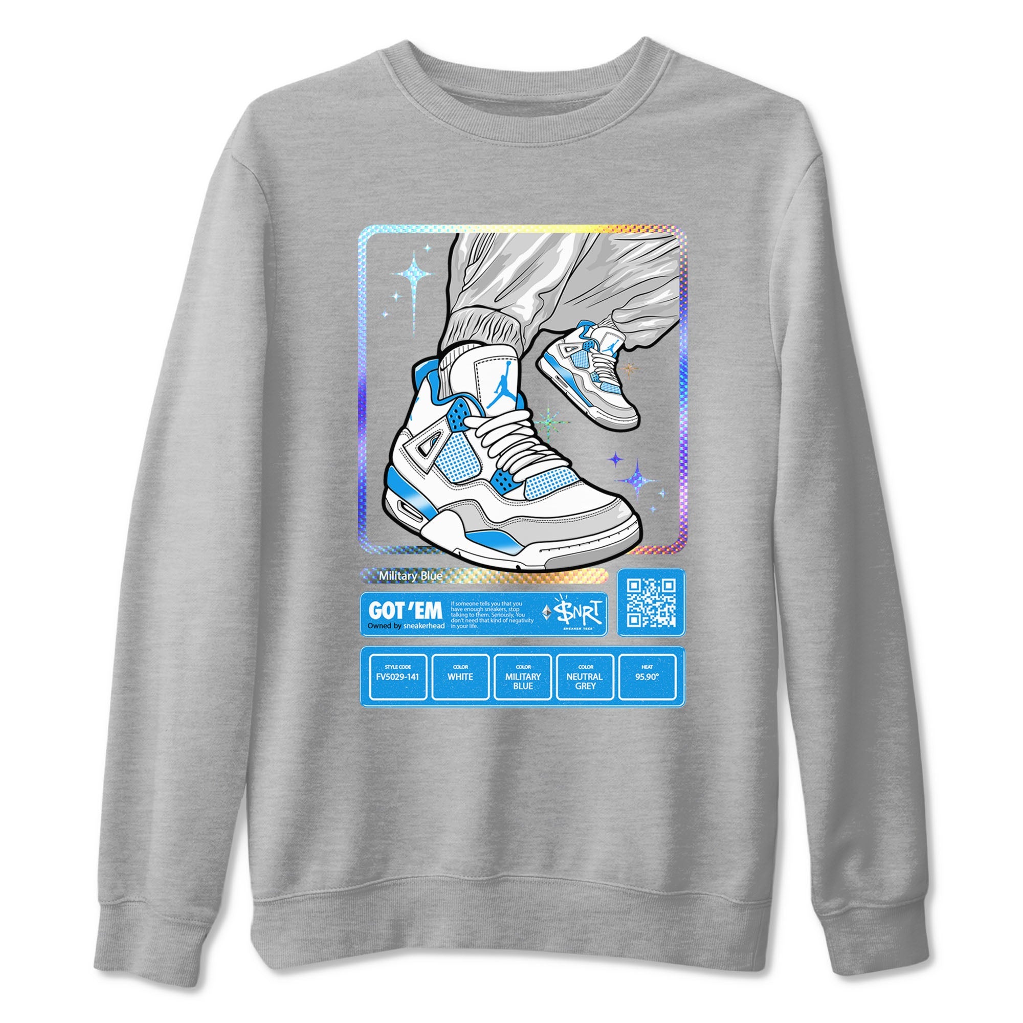 AJ4 Military Blue shirts to match jordans Sneaker Trading Card sneaker match tees Air Jordan 4 Military Blue Drip Gear Zone streetwear brand Heather Grey 2 unisex cotton tee