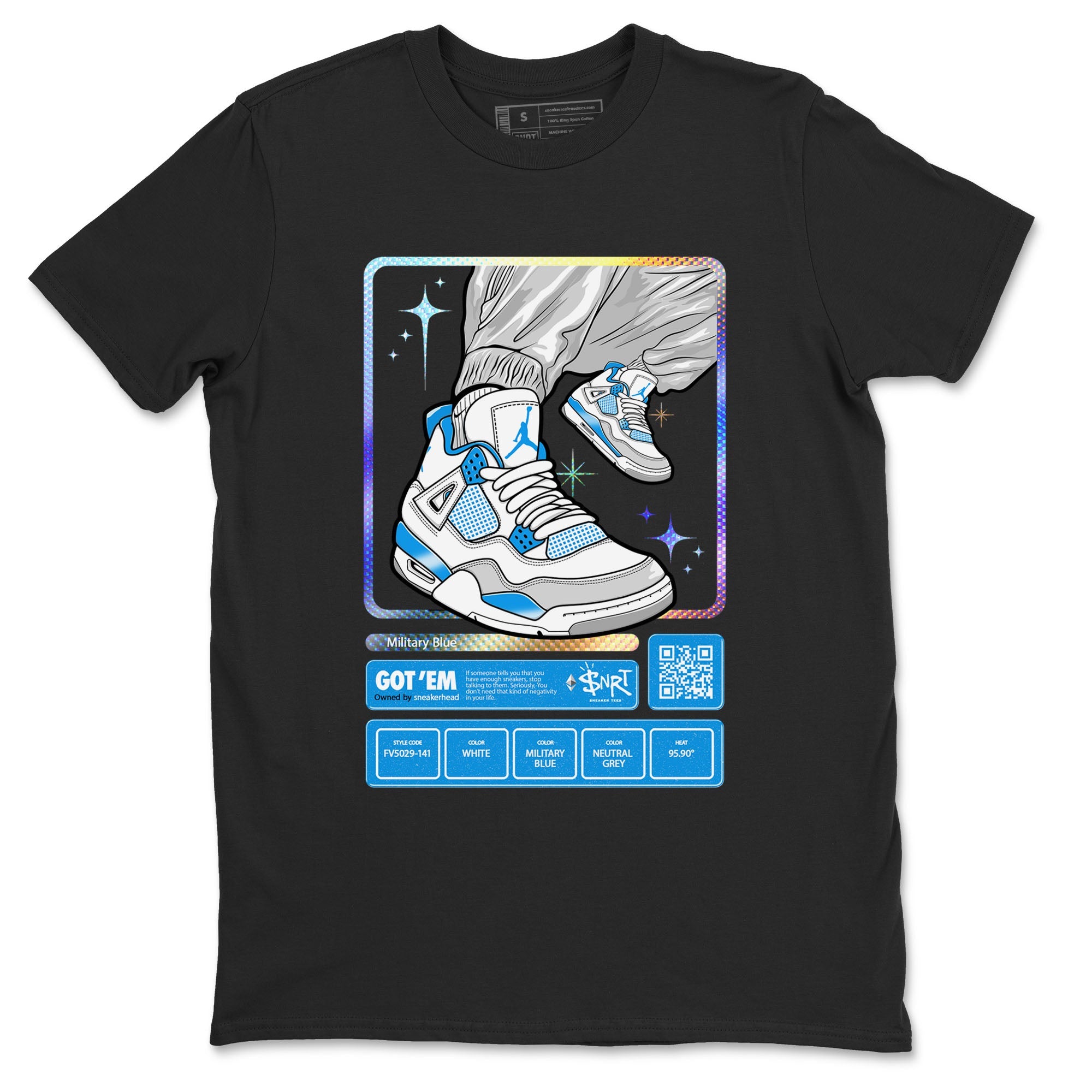 AJ4 Military Blue shirts to match jordans Sneaker Trading Card sneaker match tees Air Jordan 4 Military Blue Drip Gear Zone streetwear brand Black 2 unisex cotton tee