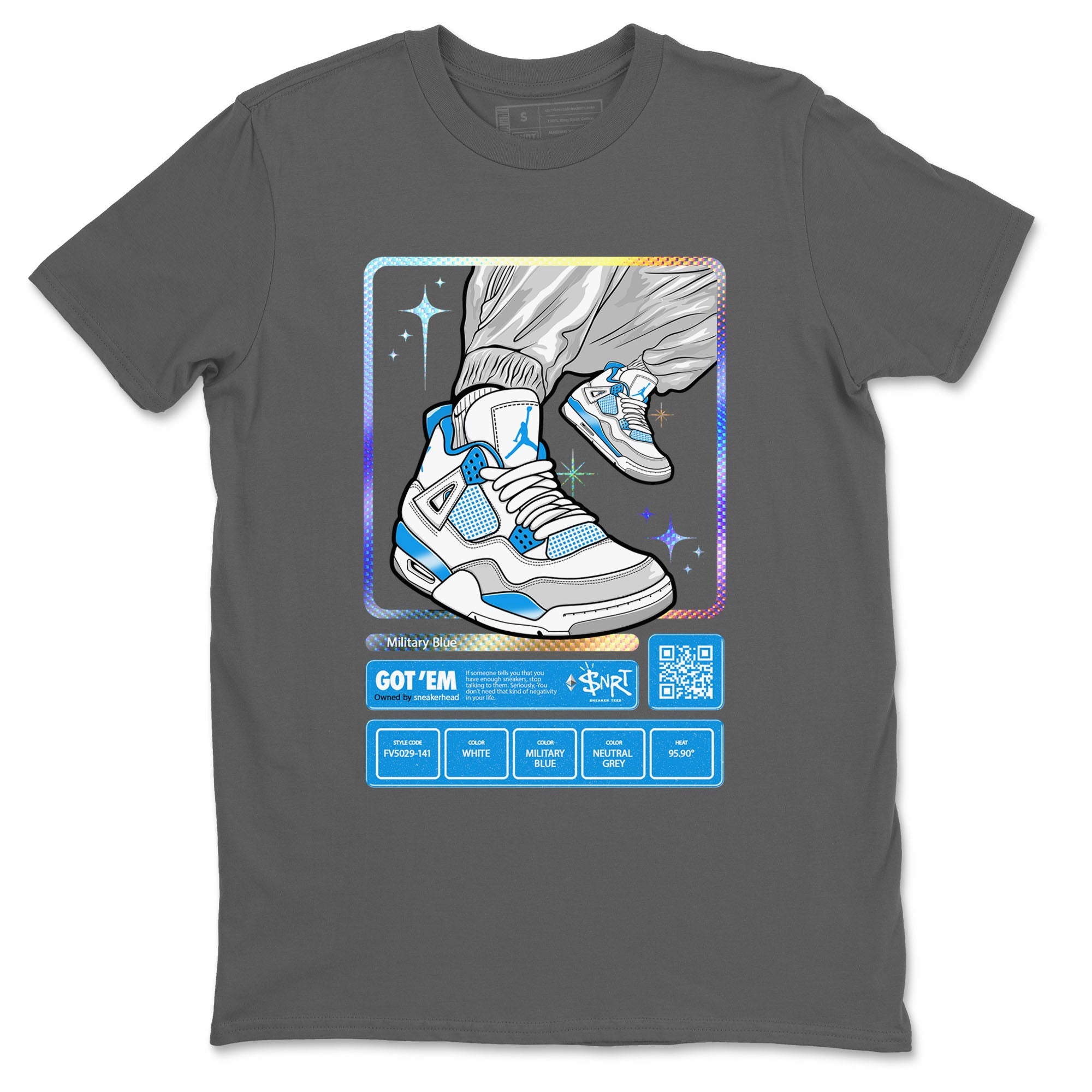 AJ4 Military Blue shirts to match jordans Sneaker Trading Card sneaker match tees Air Jordan 4 Military Blue Drip Gear Zone streetwear brand Cool Grey 2 unisex cotton tee