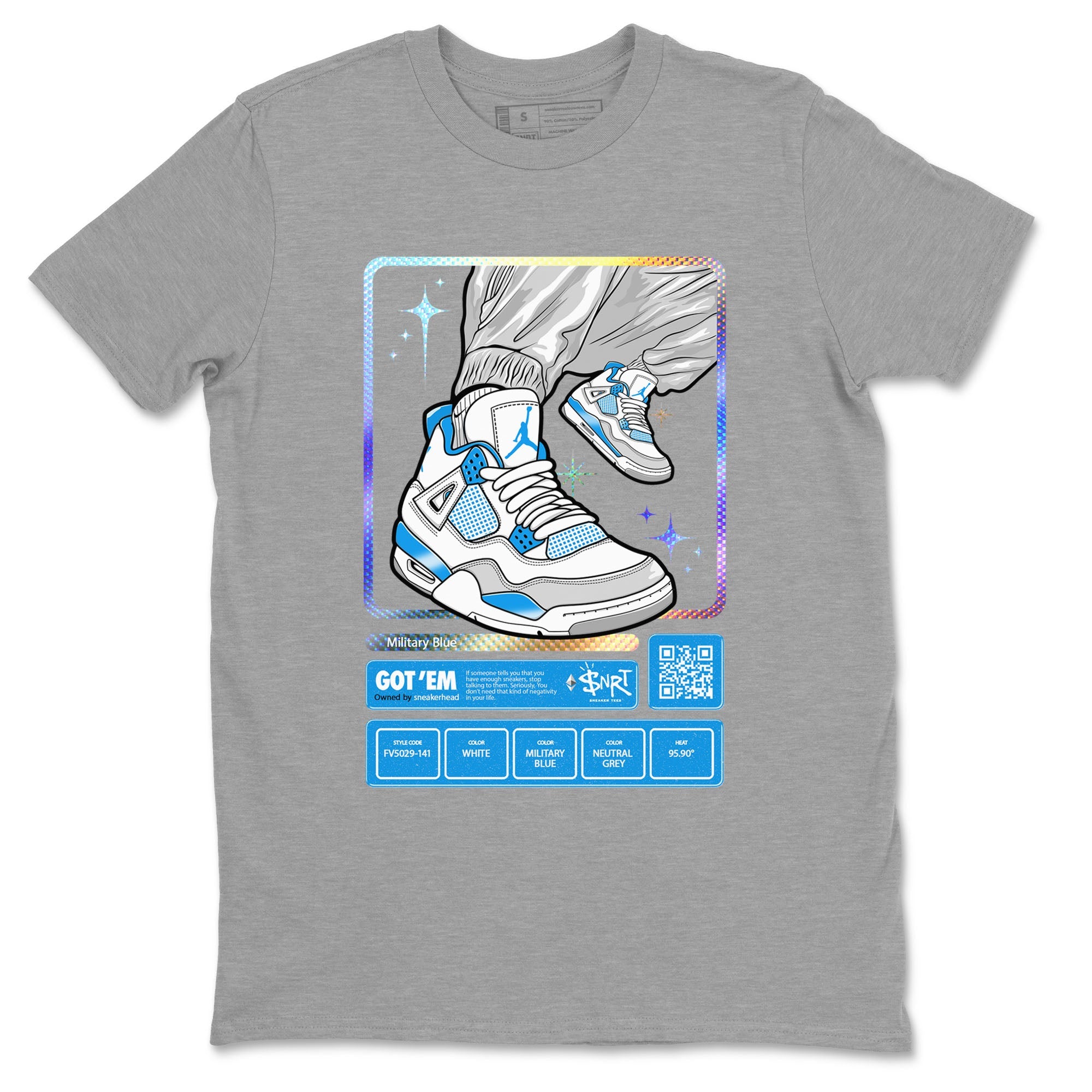 AJ4 Military Blue shirts to match jordans Sneaker Trading Card sneaker match tees Air Jordan 4 Military Blue Drip Gear Zone streetwear brand Heather Grey 2 unisex cotton tee
