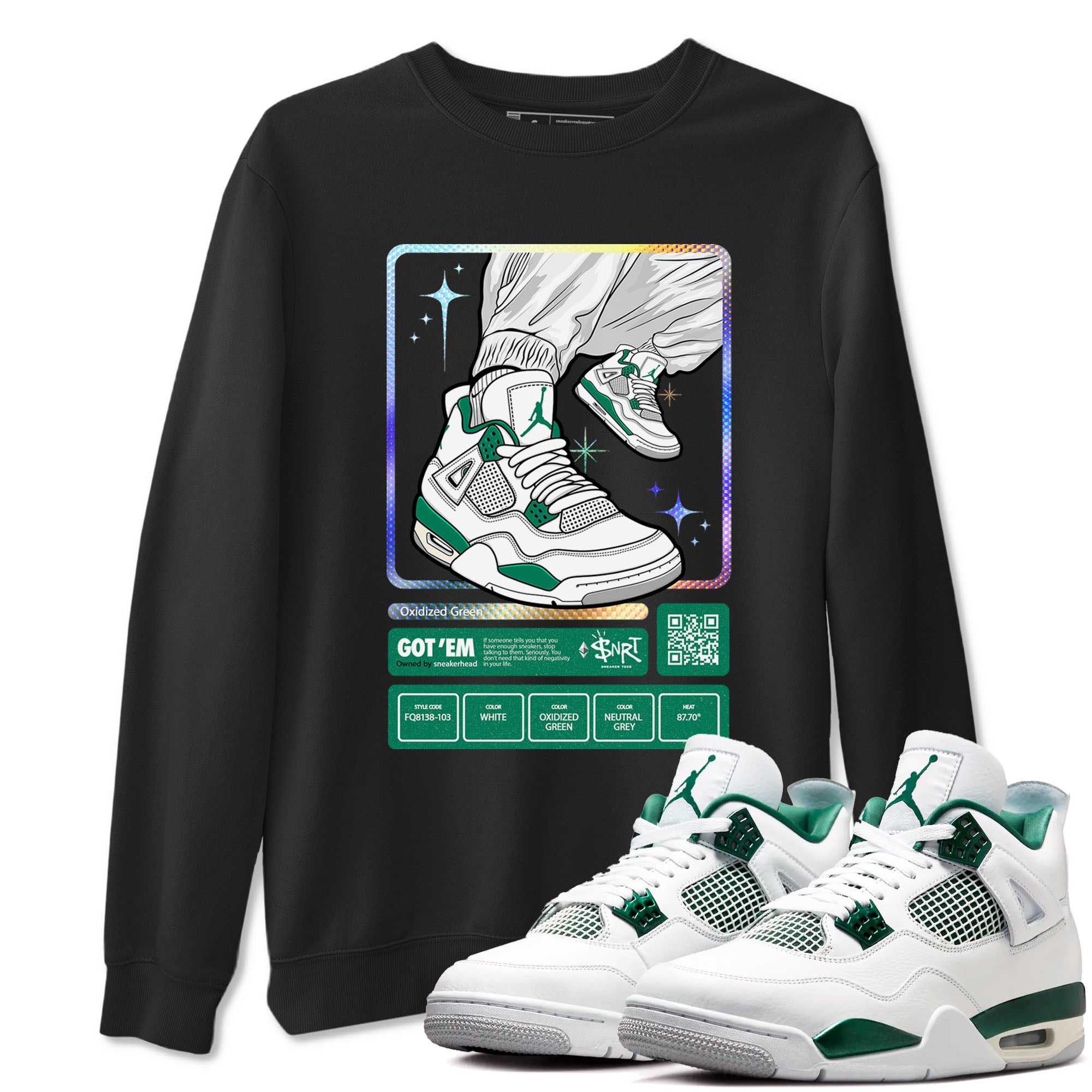 AJ4 Oxidized Green shirts to match jordans Sneaker Trading Card sneaker match tees Air Jordan 4 Oxidized Green Drip Gear Zone streetwear brand Black 1 unisex cotton tee