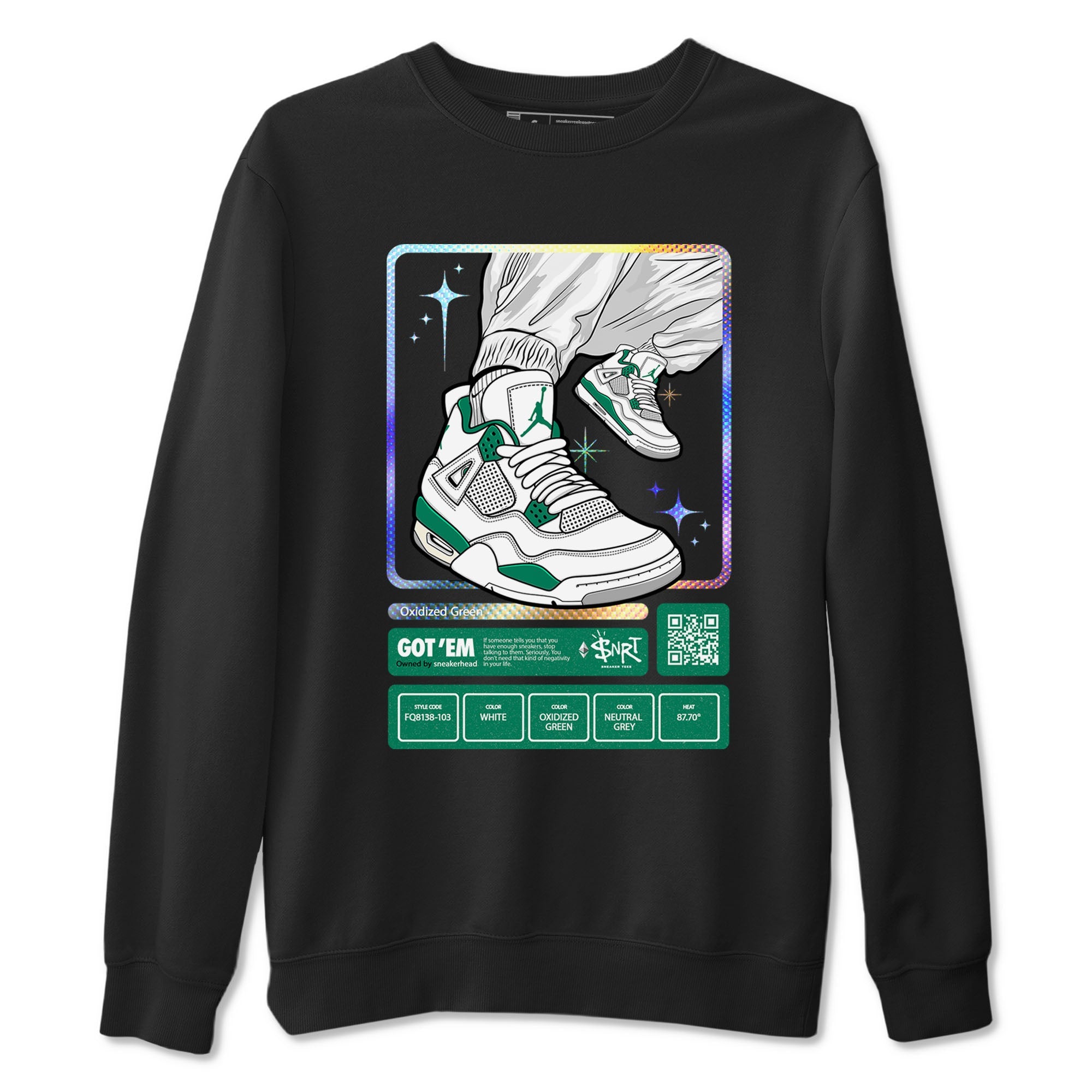 AJ4 Oxidized Green shirts to match jordans Sneaker Trading Card sneaker match tees Air Jordan 4 Oxidized Green Drip Gear Zone streetwear brand Black 2 unisex cotton tee