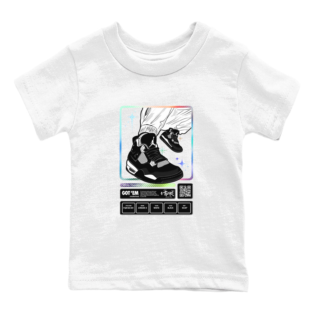 AJ4 White Thunder shirts to match jordans Sneaker Trading Card sneaker match tees Air Jordan 4 White Thunder Drip Gear Zone streetwear brand Baby and Youth White 2 cotton tee